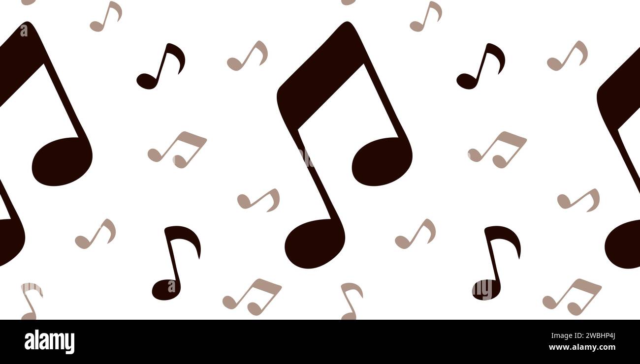 Nahtloses Muster für Notenkritzeleien. Endlose Textur handgezeichneter Musiknoten isoliert auf weißem Hintergrund. Vorlage für Textil, Druck, Verpackung, Stock Vektor
