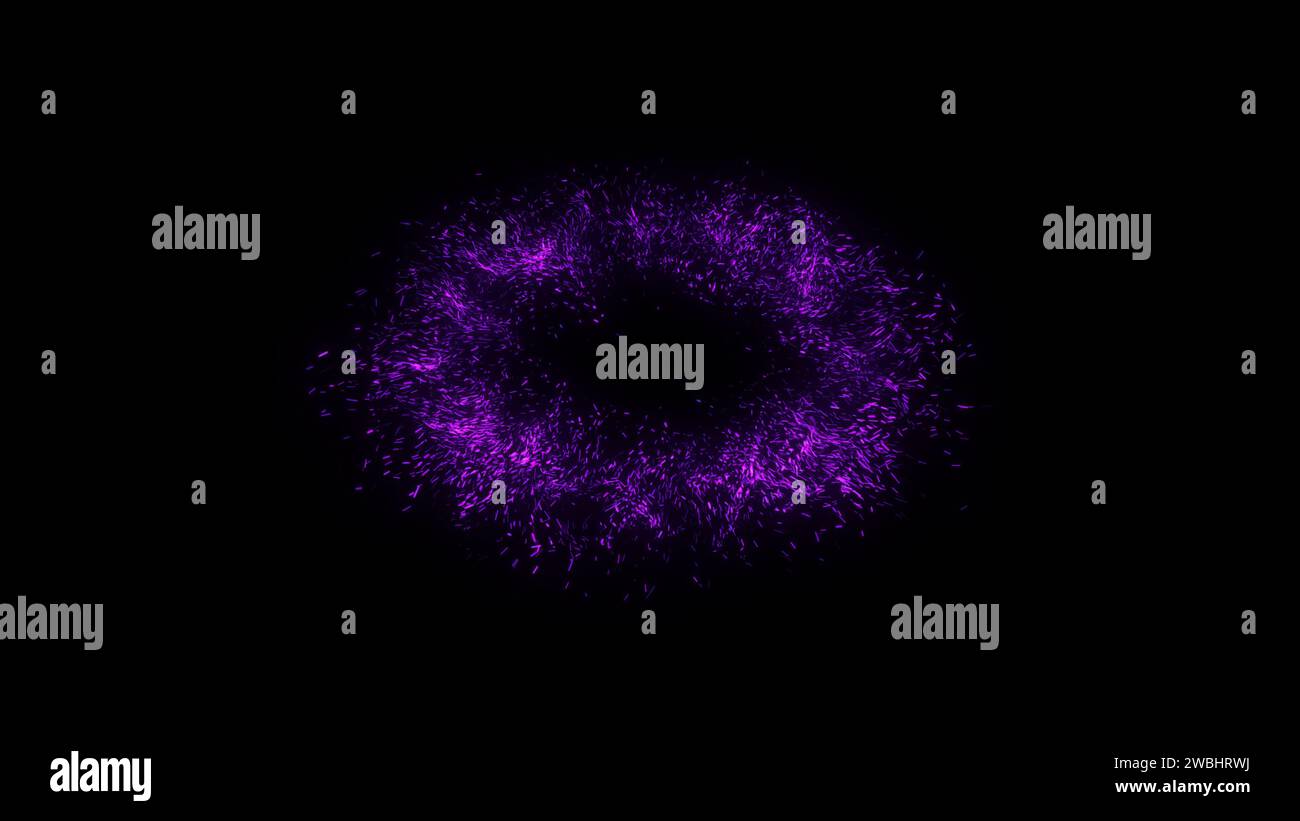 Explosion violetter Partikel mit Alphakanal Stockfoto