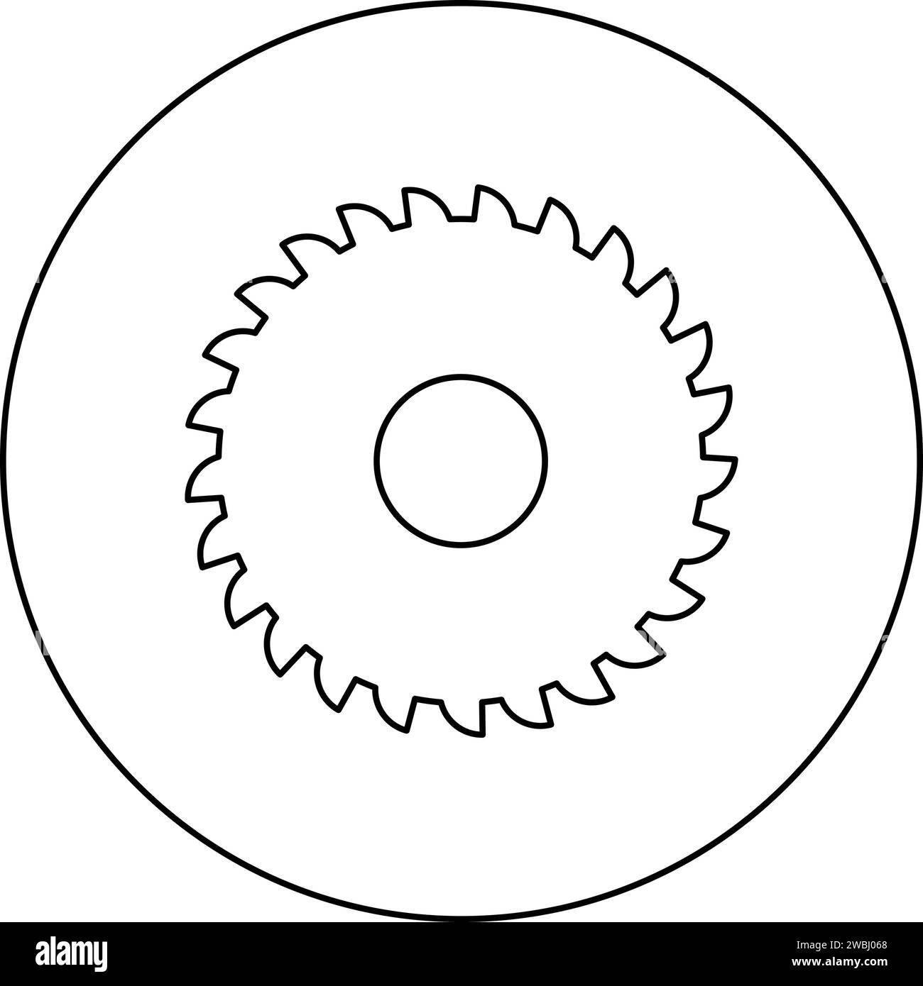 Runde Messer Mühlstein Kreissäge Scheibe Symbol im Kreis rund schwarz Farbe Vektor Illustration Bild Umriss Kontur Linie dünne Art einfach Stock Vektor