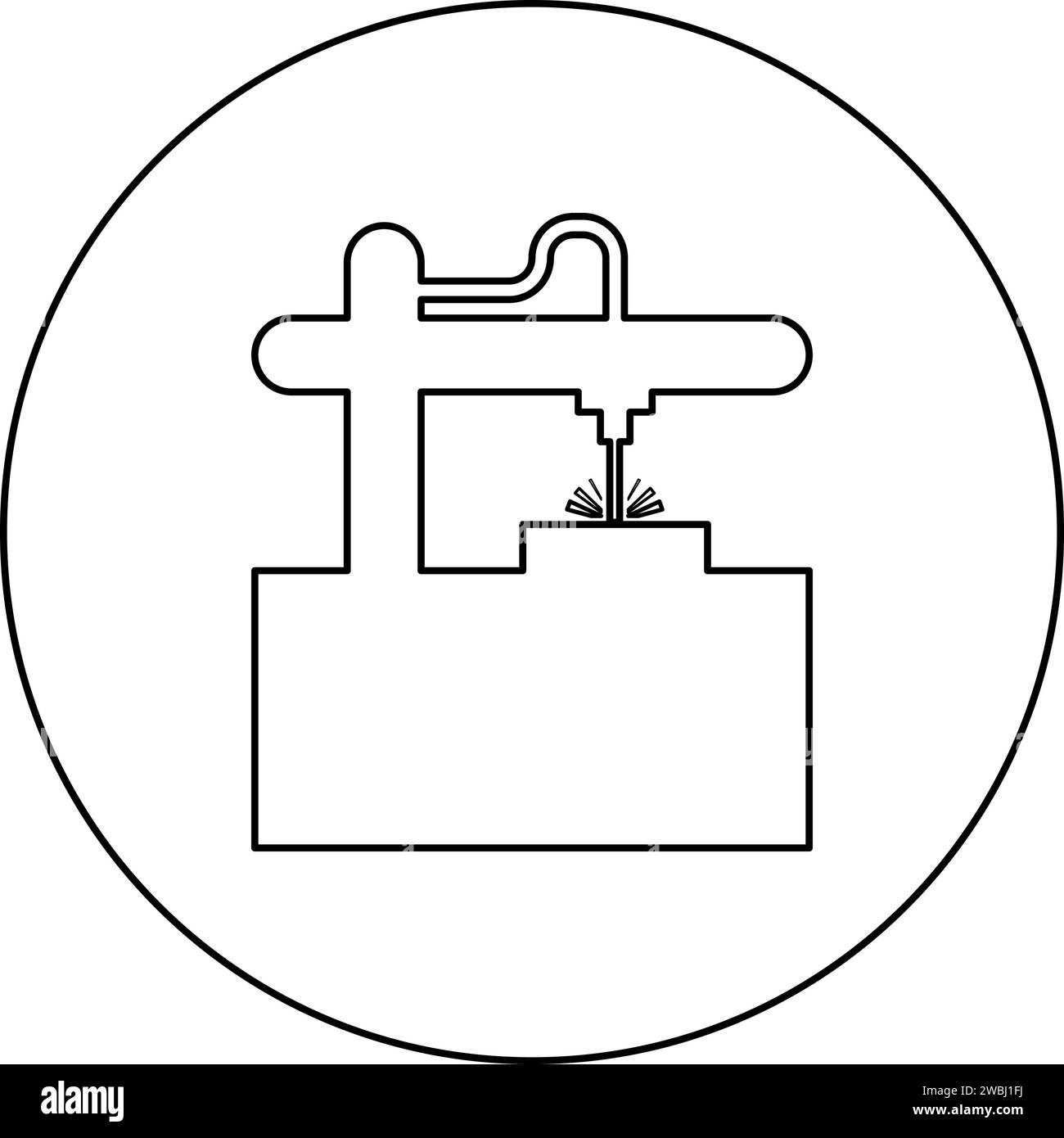 Laser-CNC-Maschine für Gravurgerät Ausrüstung zum Schneiden verwenden Strahl Symbol im Kreis Runde schwarze Farbe Vektor Illustration Bild Umriss Kontur Linie Stock Vektor