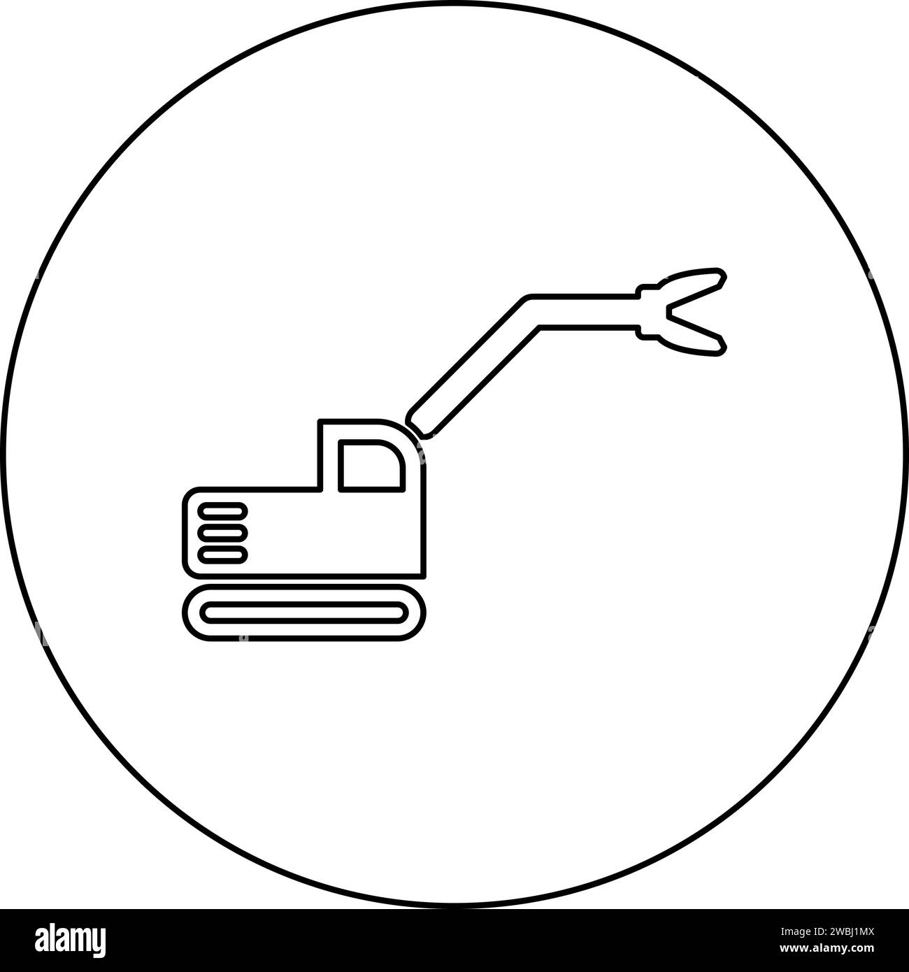 Sloopkraan Baumaschine Abbruch Schneiden Messer Kran LKW Symbol im Kreis Runde schwarze Farbe Vektor Illustration Bild Umriss Kontur Linie Stock Vektor