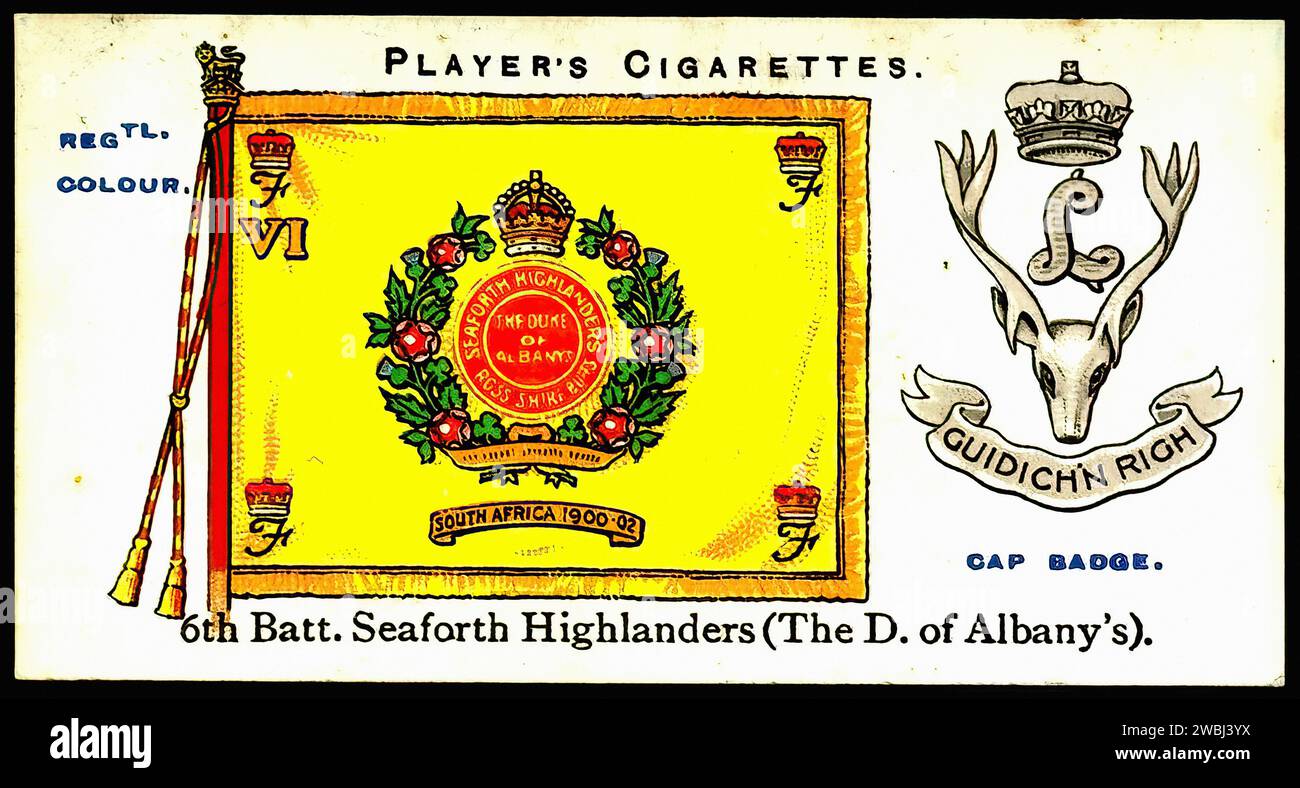 Colours of the Seaforth Highlanders - Vintage-Zigarettenkarte Illustration Stockfoto