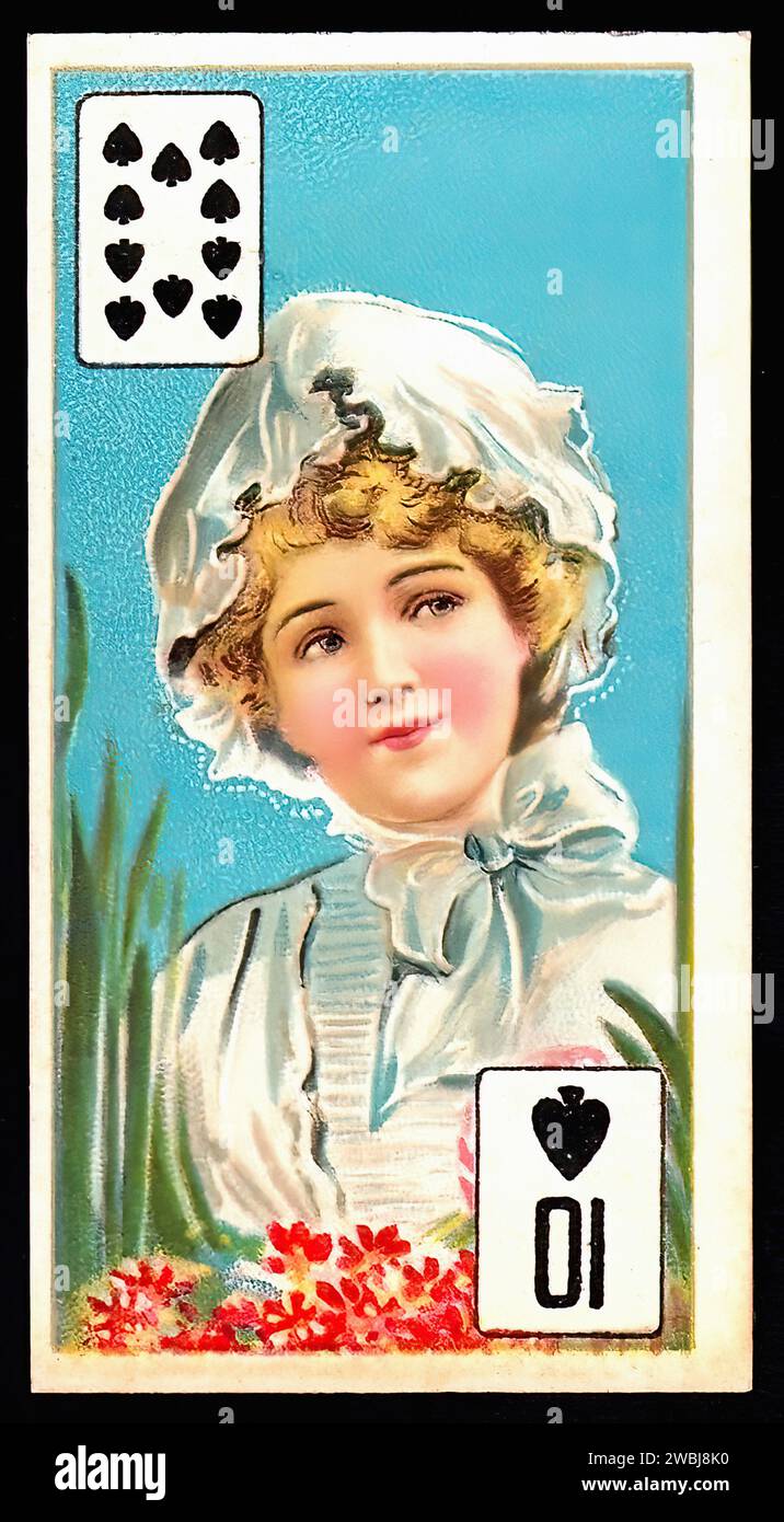 10 von Pik - Vintage Zigarettenkarte Illustration Stockfoto