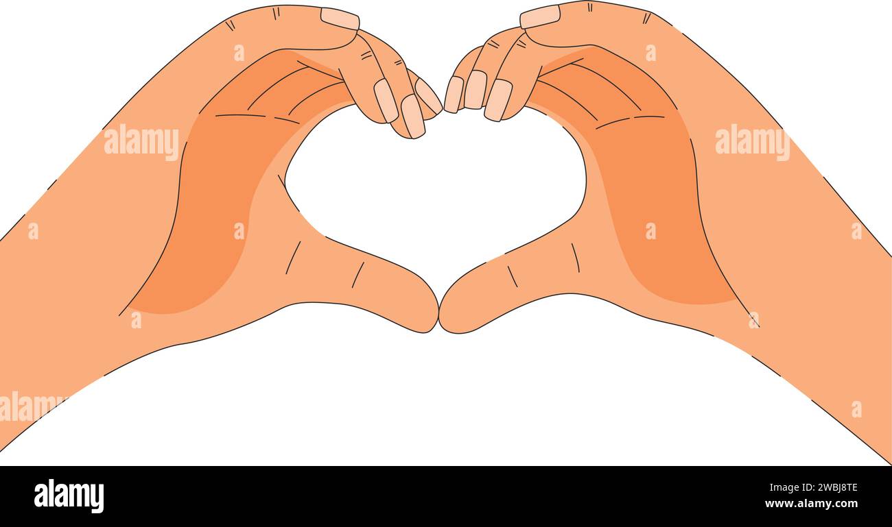 Hände gefaltet in Form eines Herzens, ein Zeichen der Liebe, Wertschätzung, Dankbarkeit. Stock Vektor