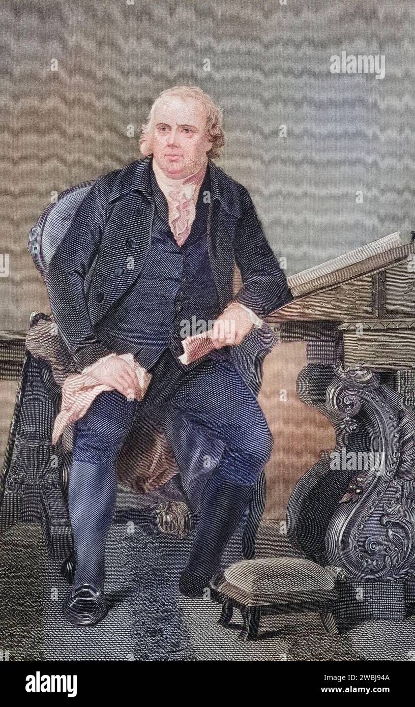 Robert Morris Jr. (* 31). Januar 1734 nahe Liverpool, England, Königreich Großbritannien, verstorben 8. Mai 1806 in Philadelphia, Pennsylvania, USA) war ein britisch-amerikanischer Unternehmer. Als Unterzeichner der Unabhängigkeitserklärung ist er einer der Gründerväter der Vereinigten Staaten, nach einem Gemälde von Alonzo Chappel (1828-1878), Historisch, digital restaurierte Reproduktion von einer Vorlage aus dem 19. Jahrhundert, Datum nicht angegeben Stockfoto