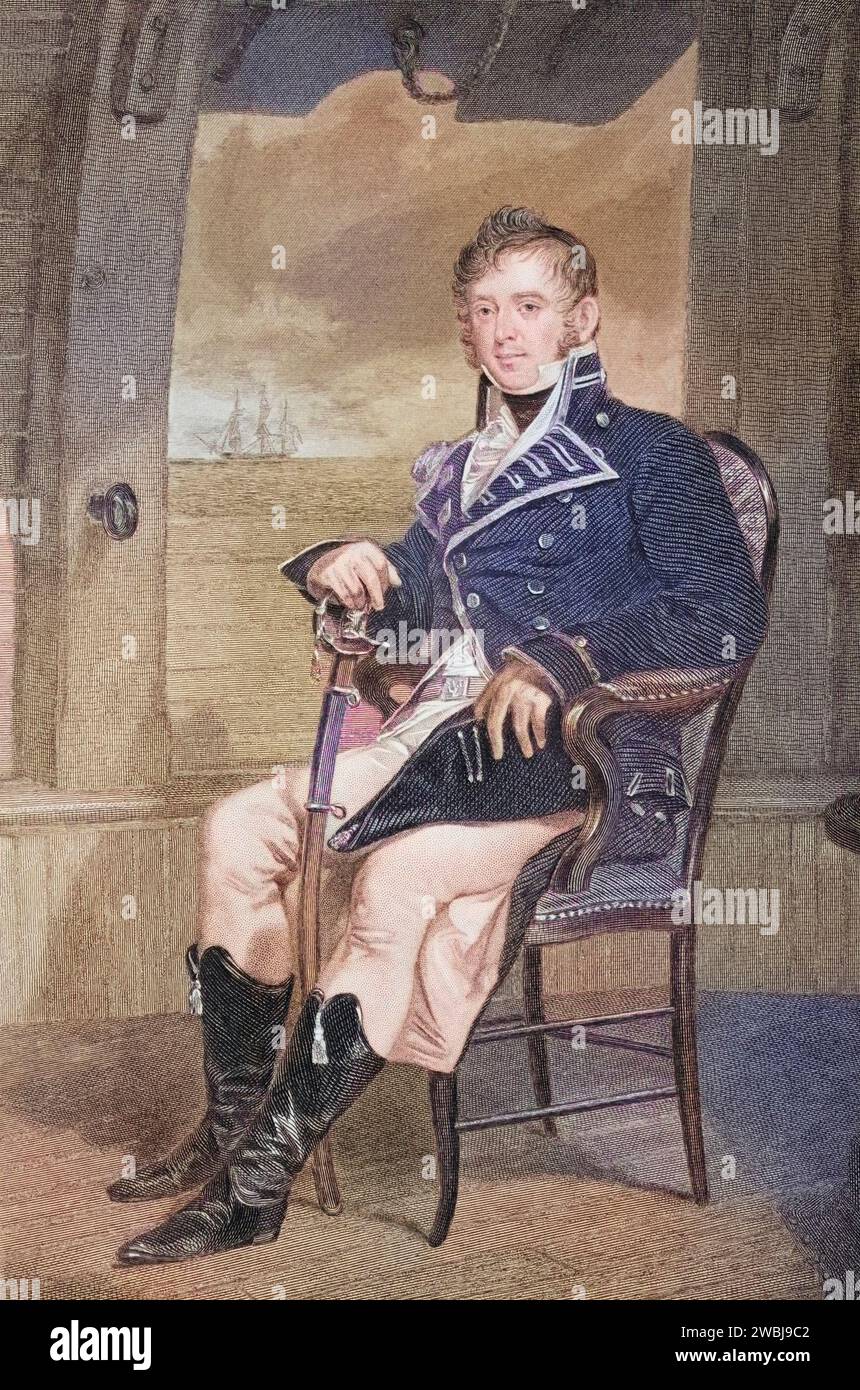 James Lawrence (geboren 1. Oktober 1781 in Burlington, New Jersey. Juni 1813) war ein amerikanischer Marineoffizier, nach einem Gemälde von Alonzo Chappel (1828–1878), Historisch, digital restaurierte Reproduktion von einer Vorlage aus dem 19. Jahrhundert, Datum nicht angegeben Stockfoto