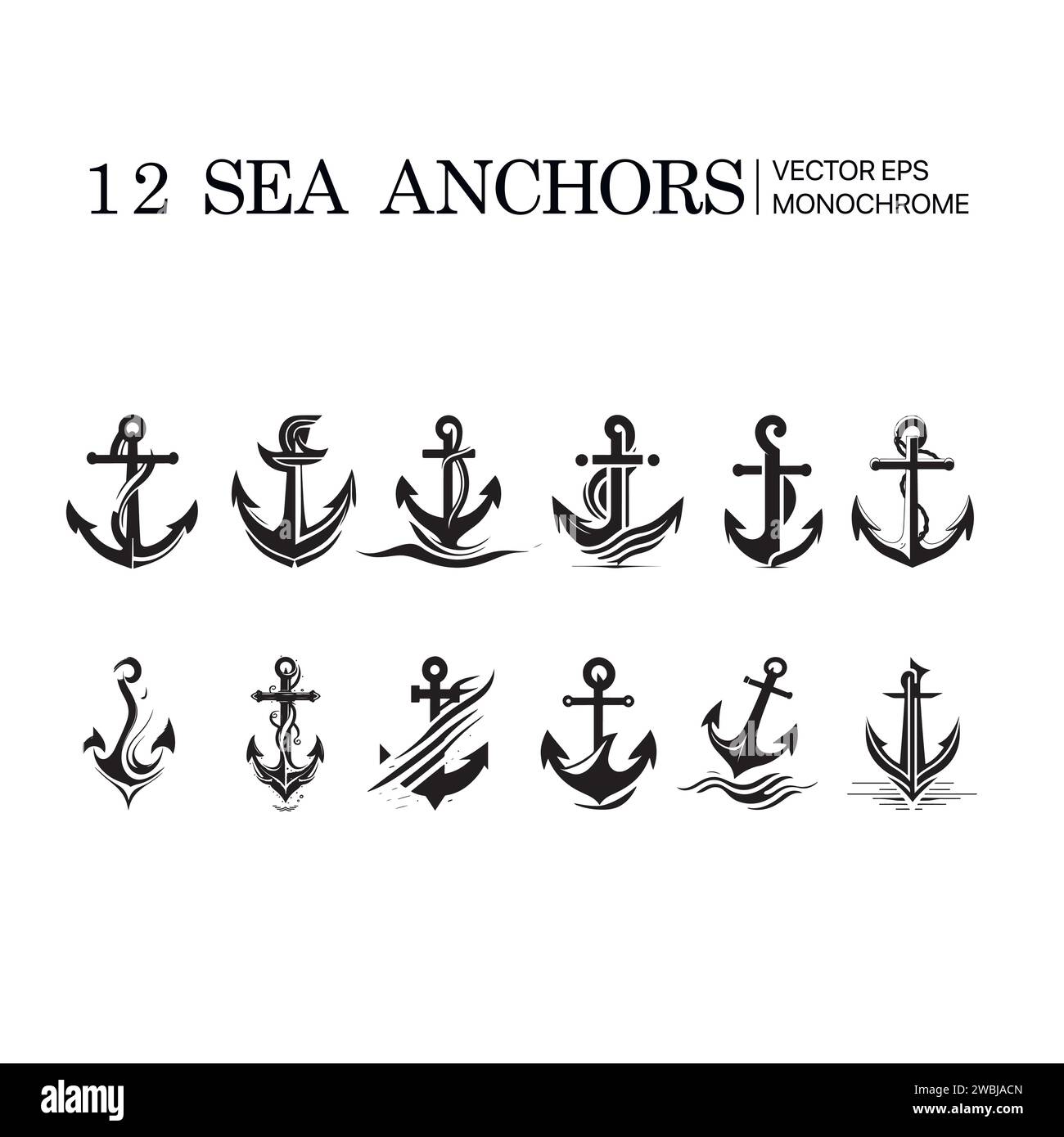 Set Bundle mit Logo für Schiffsanker Yacht Badge Vector, Illustration des Wassertransportkonzepts. Vektordarstellung Stock Vektor