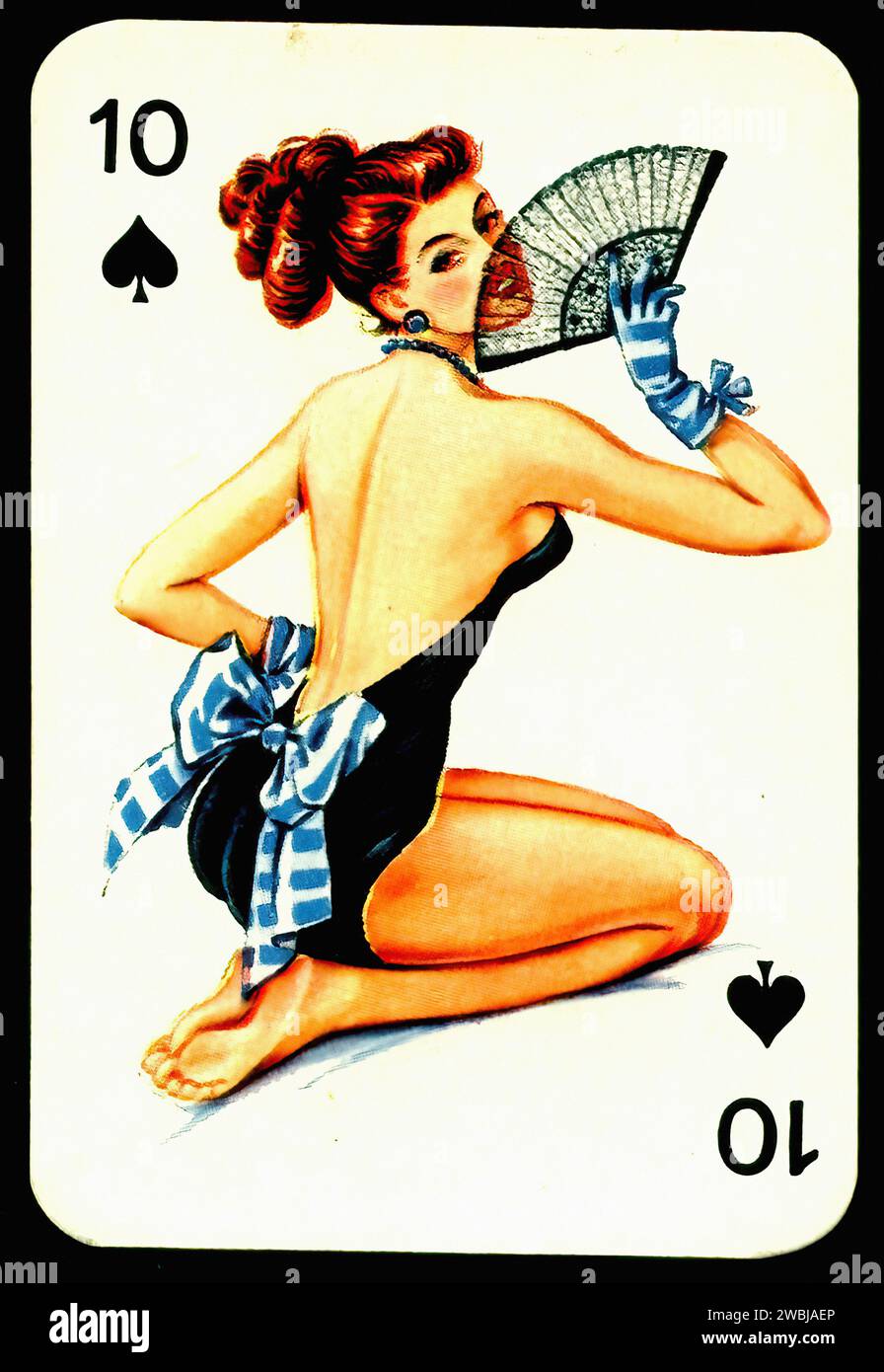 Pin-ups 10 von Pik - Vintage Dandy Gum Illustration Stockfoto