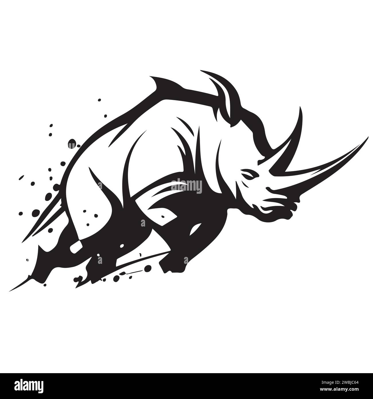 Rhino Logo-Vorlage. Gefährdetes afrikanisches Rhinozeros – Silhouettensymbol. Ein Horntier-Symbol. Vektordarstellung Stock Vektor