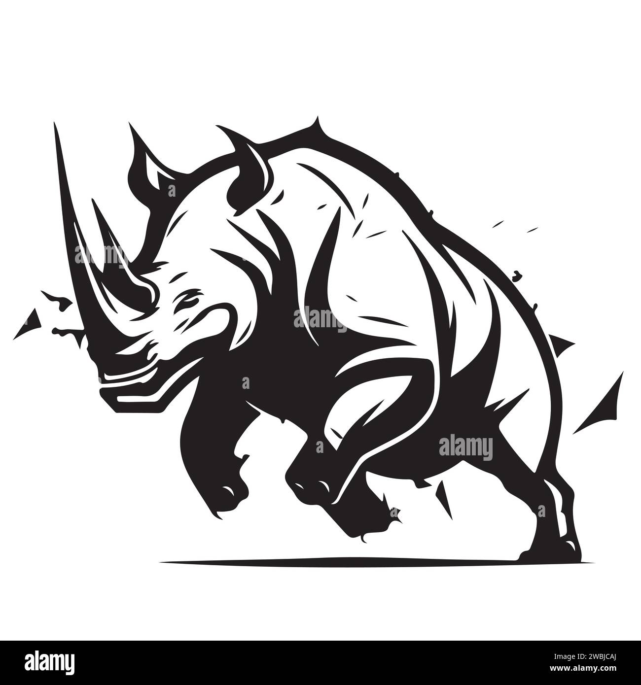 Rhino Logo-Vorlage. Gefährdetes afrikanisches Rhinozeros – Silhouettensymbol. Ein Horntier-Symbol. Vektordarstellung Stock Vektor