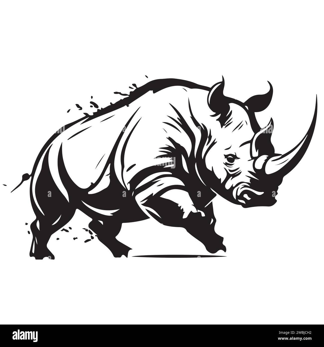 Rhino Logo-Vorlage. Gefährdetes afrikanisches Rhinozeros – Silhouettensymbol. Ein Horntier-Symbol. Vektordarstellung Stock Vektor