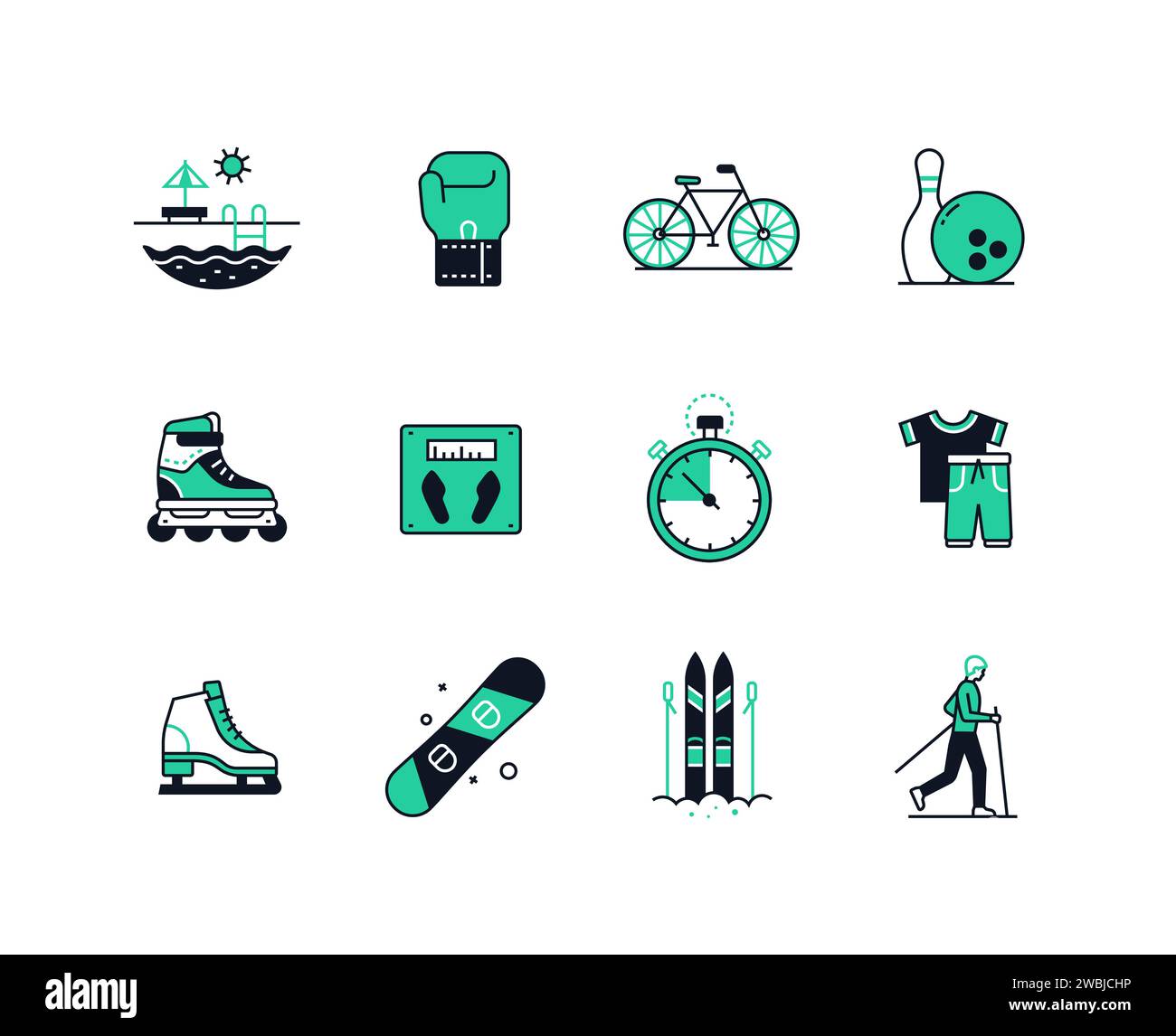 Saisonale Sport- und Unterhaltungsangebote – Symbole im Liniendesign Stock Vektor