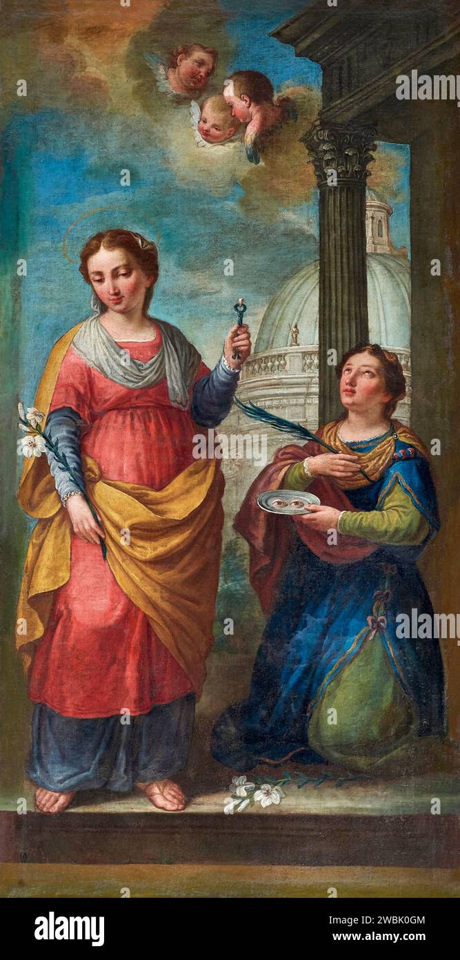 S. Lucia e S.Apollonia - olio su tela - Pittore bergamasco del XVIII secolo - Osio di Sotto (BG) chiesa parrocchiale di S.Zenone Stockfoto