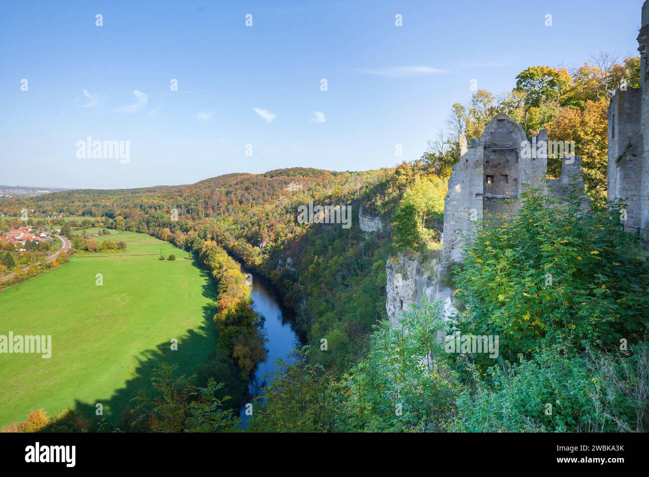 Burgruine Rudelsburg bei Bad Kösen, Naumburg, Sachsen-Anhalt, Deutschland, Europa Stockfoto