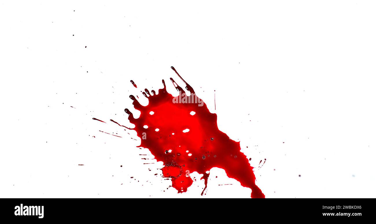 Bluttropfen vor weißem Hintergrund Stockfoto