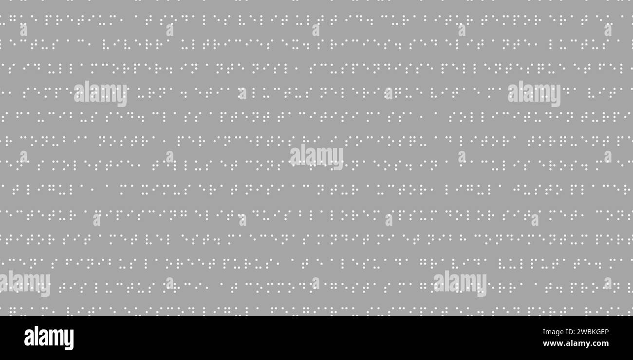 Erhabene Punkte mit nahtlosem Vektormuster in brailleschrift. Einfacher Hintergrund mit konvexem Kreis auf Grau. Codesymbole. Internationales Alphabet für blinde p Stock Vektor