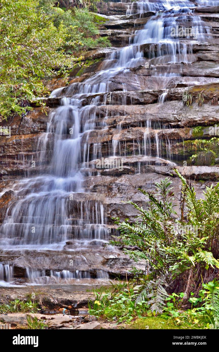 Aqua Serenity: Wo die Blue Mountains die Kunstfertigkeit der Wasserfälle umhüllen Stockfoto