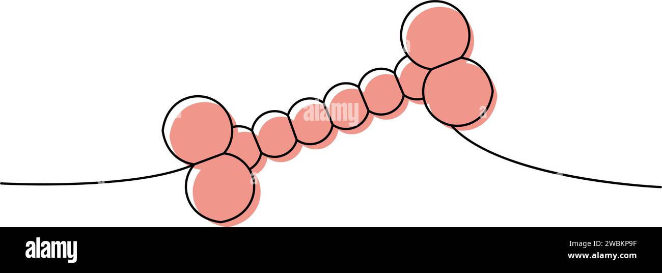 Hundespielzeug eine Linie farbige, durchgehende Zeichnung. Tierzubehör, Tierspielzeug liefert durchgehende einzeilige Illustration. Vektorabbildung. Stock Vektor
