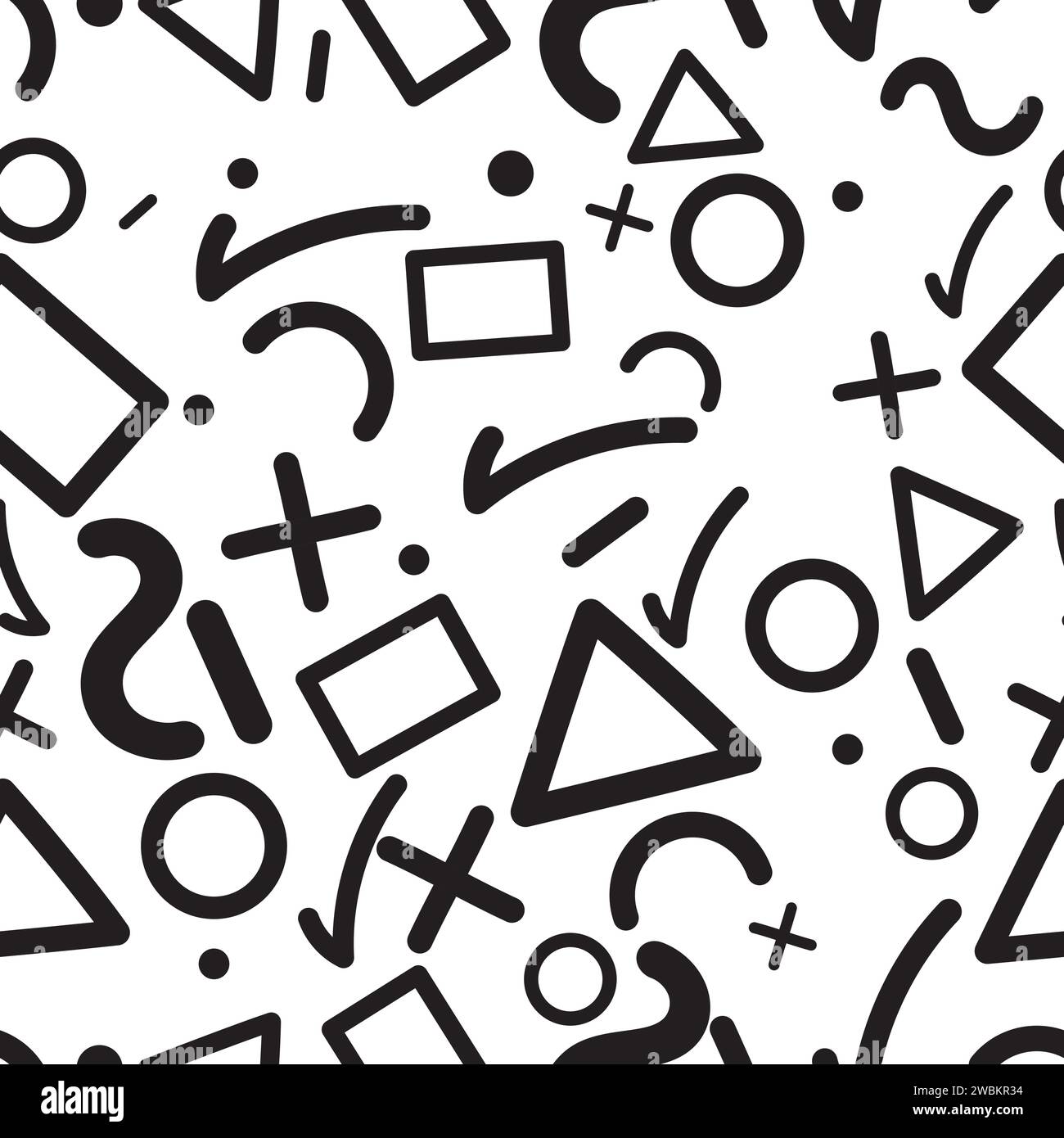 Nahtloses Doodle-Muster. Verschiedene Formen in einem nahtlosen Muster auf weißem Hintergrund Stock Vektor