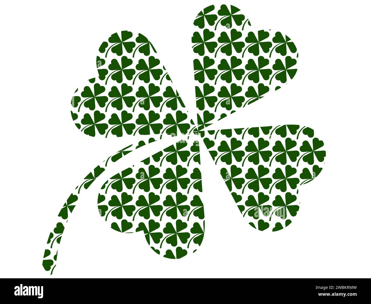 Shamrock-Umriss mit einem Shamrock-Muster innen isoliert auf weißem Hintergrund. St. Patrick's Day oder Irland Symbol. Flaches Logo Stock Vektor