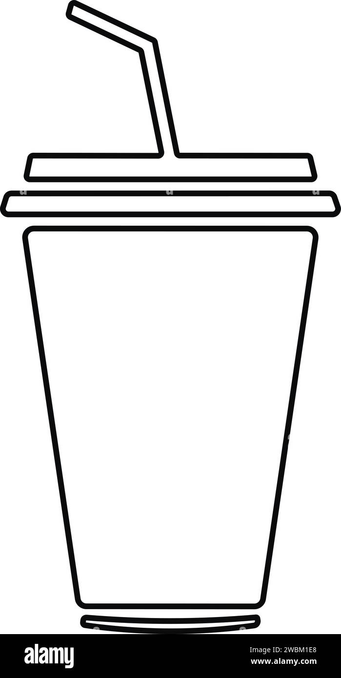 Einweg-Plastikkaffee- oder Teetasse oder Glas mit Strohsymbol Vektor. Kaltes Glas im Line-Stil. Stock Vektor