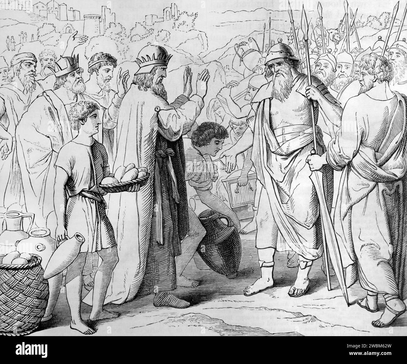 Melchisedek, König von Salem, brachte Abraham Brot und Wein und segnete ihm Genesis aus der illustrierten Familienbibel Stockfoto