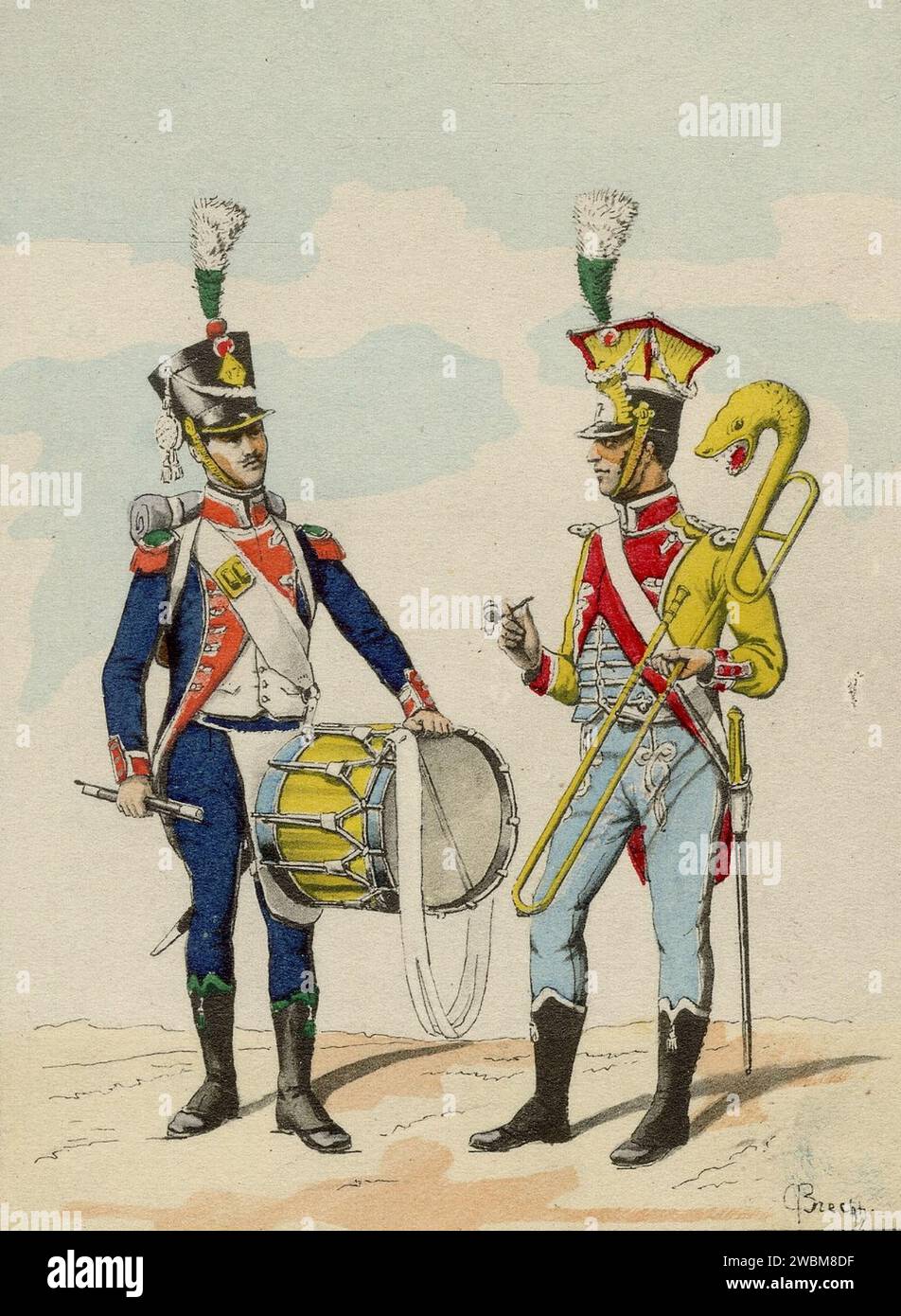 Le 17e Léger 1809-1812 - Musicien et Tambour de Chasseurs Stockfoto