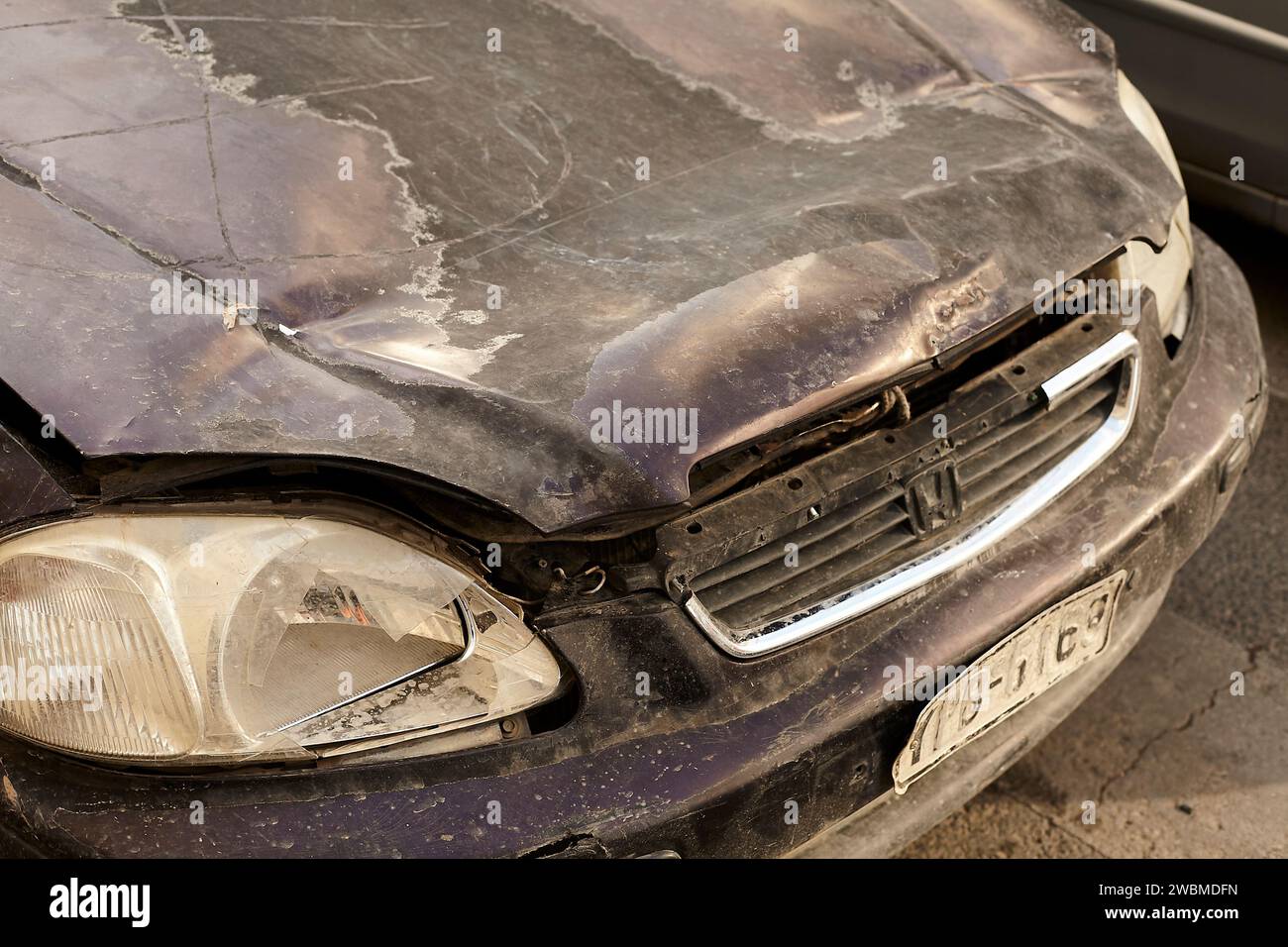 honda-Autounfall, Details vorne Stockfoto