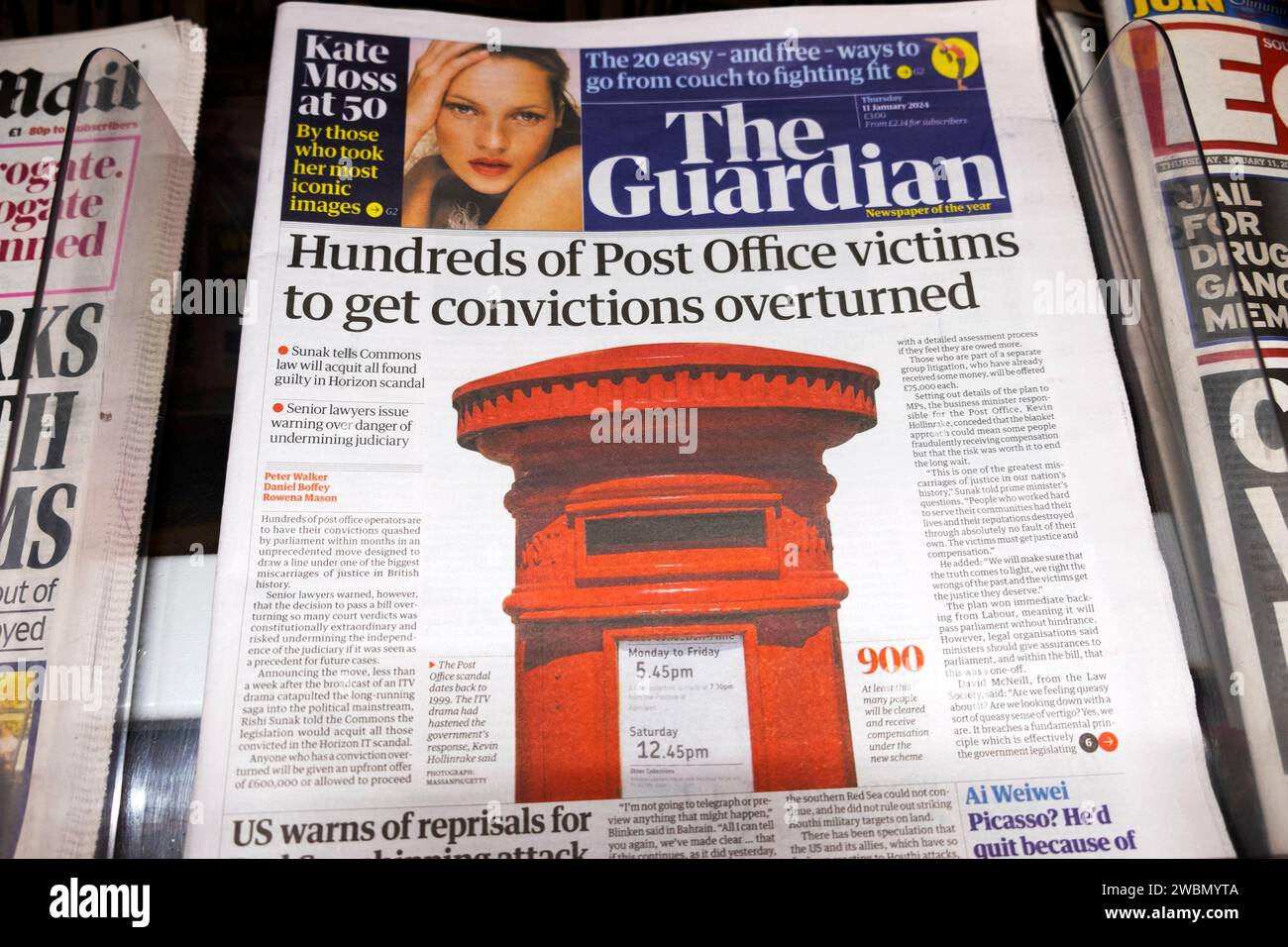 „Hunderte von Post-Office-Opfern, um Verurteilungen aufzuheben“ Guardian-Zeitung Schlagzeile Titelseite Fujitsu Horizon Skandal artikel 11 Januar 2024 Stockfoto