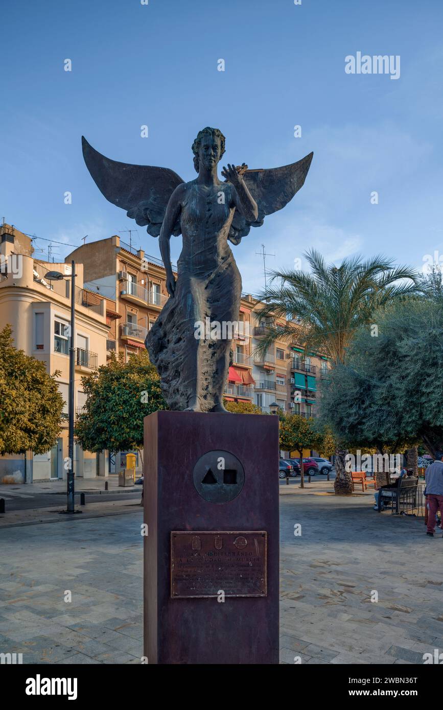 Skulptur von Caja Mediterraneo bis zur Stadt Murcia zum Gedenken an den 3. Jahrestag von Francisco Salzillo durch den Bildhauer Mariano Gonzalez Stockfoto