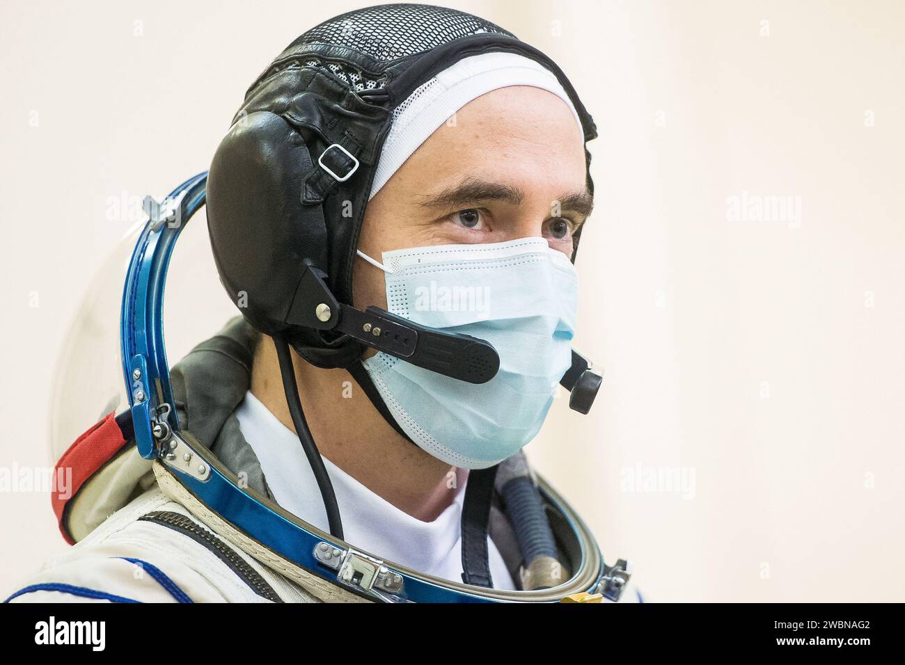 Petr Dubrov, Mitglied der Expedition 64 aus Roscosmos, kommt am Dienstag, den 22. September 2020, zu den Sojus-Qualifikationsprüfungen im Gagarin Cosmonaut Training Center (GCTC) in Star City, Russland. Stockfoto