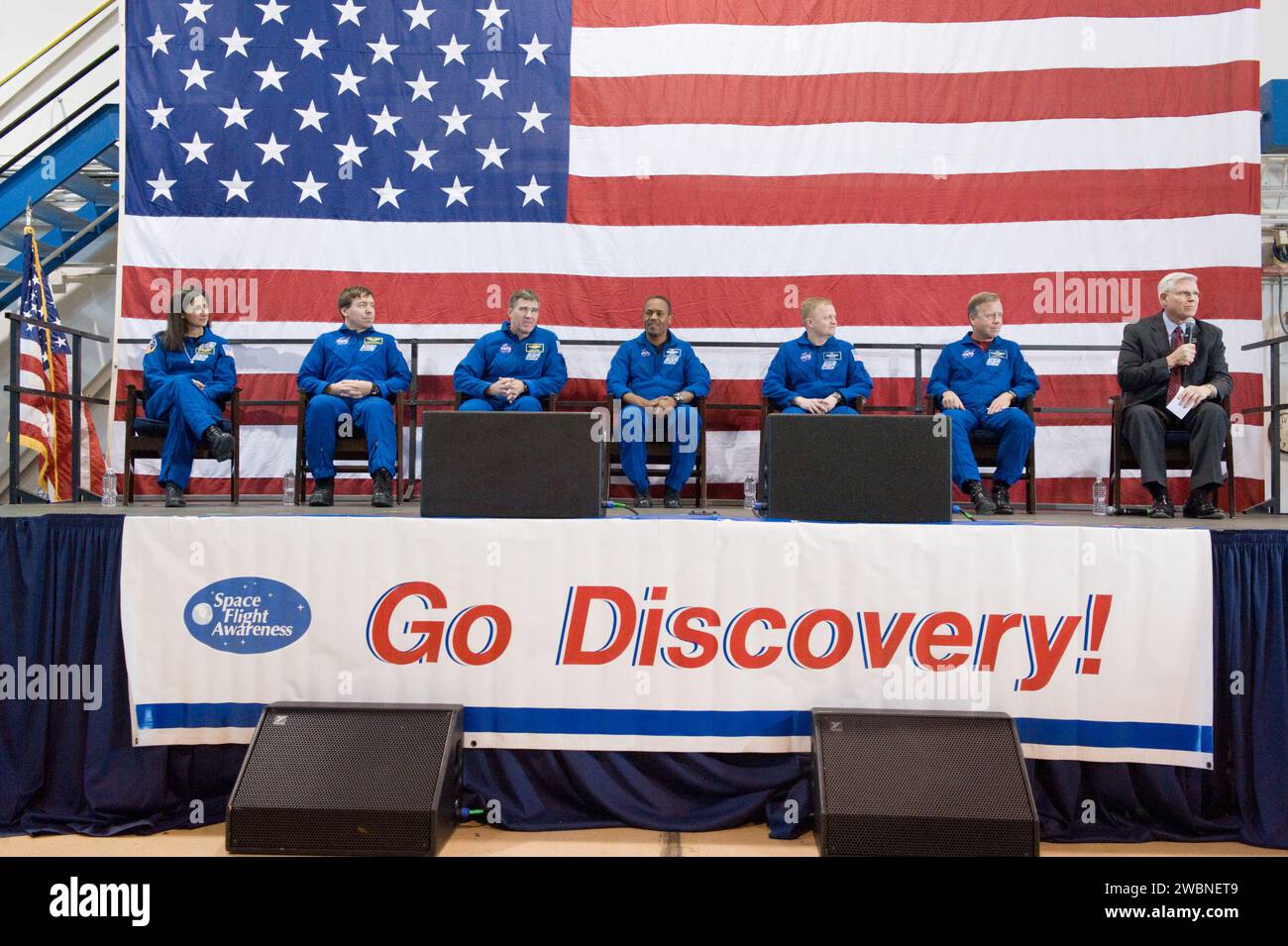 Die STS-133-Crew-Rückkehrzeremonie zum Ellington Field. Foto: 10. März 2011. Lage: Ellington Field - Hangar 276. Stockfoto