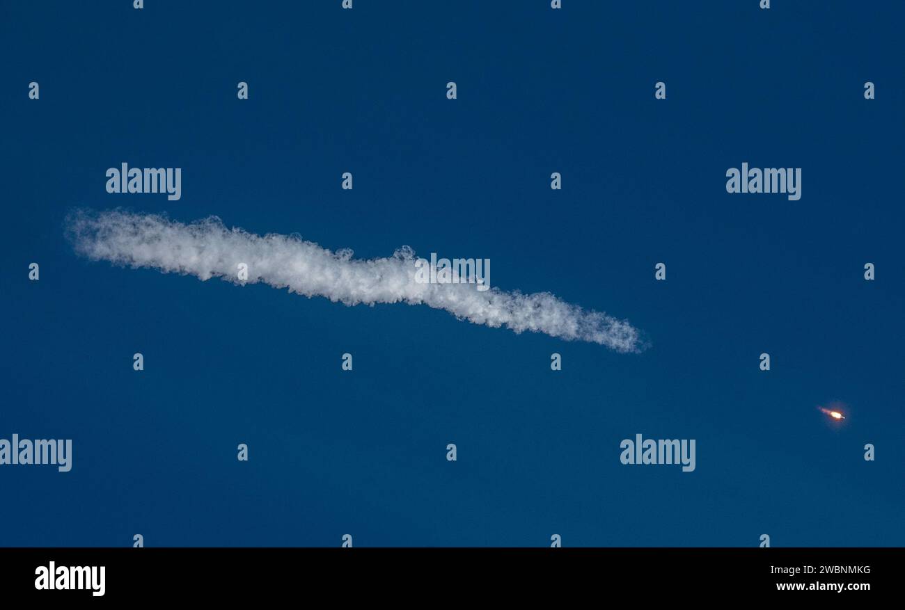 Die Sojus-MS-17-Rakete startet am 14. Oktober 2020 vom Kosmodrom Baikonur, Kasachstan, mit der Expedition 64-Besatzung Sergej Ryzhikow, Sergej Kud-Swertschkow und Kate Rubins zur ISS. Stockfoto