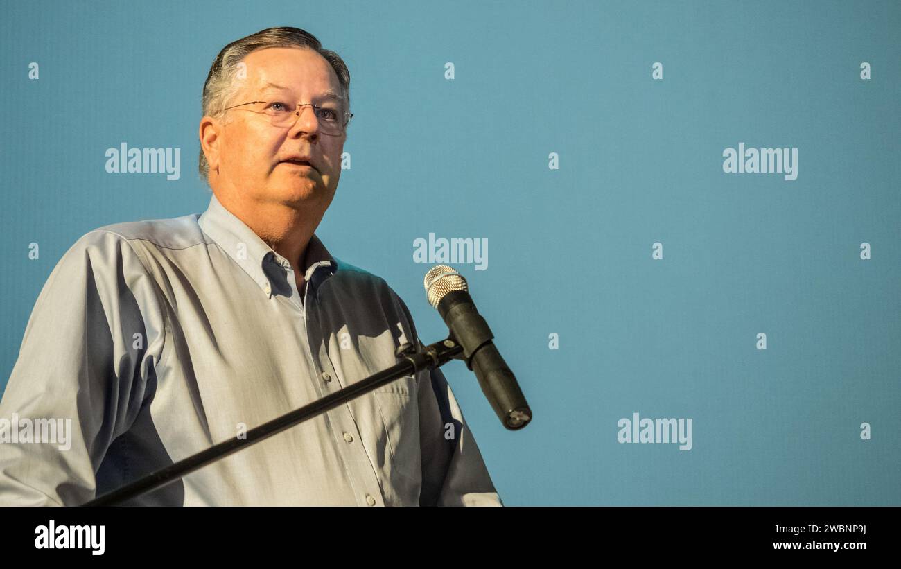 Das Orion-Team der NASA veranstaltete am 20. Mai 2015 im Space Center Houston eine Anerkennungsveranstaltung, bei der der EFT-1-Flug und die Bemühungen des Teams in der Entwicklung, Montage und Erprobung von Raumfahrzeugen gefeiert wurden. Stockfoto