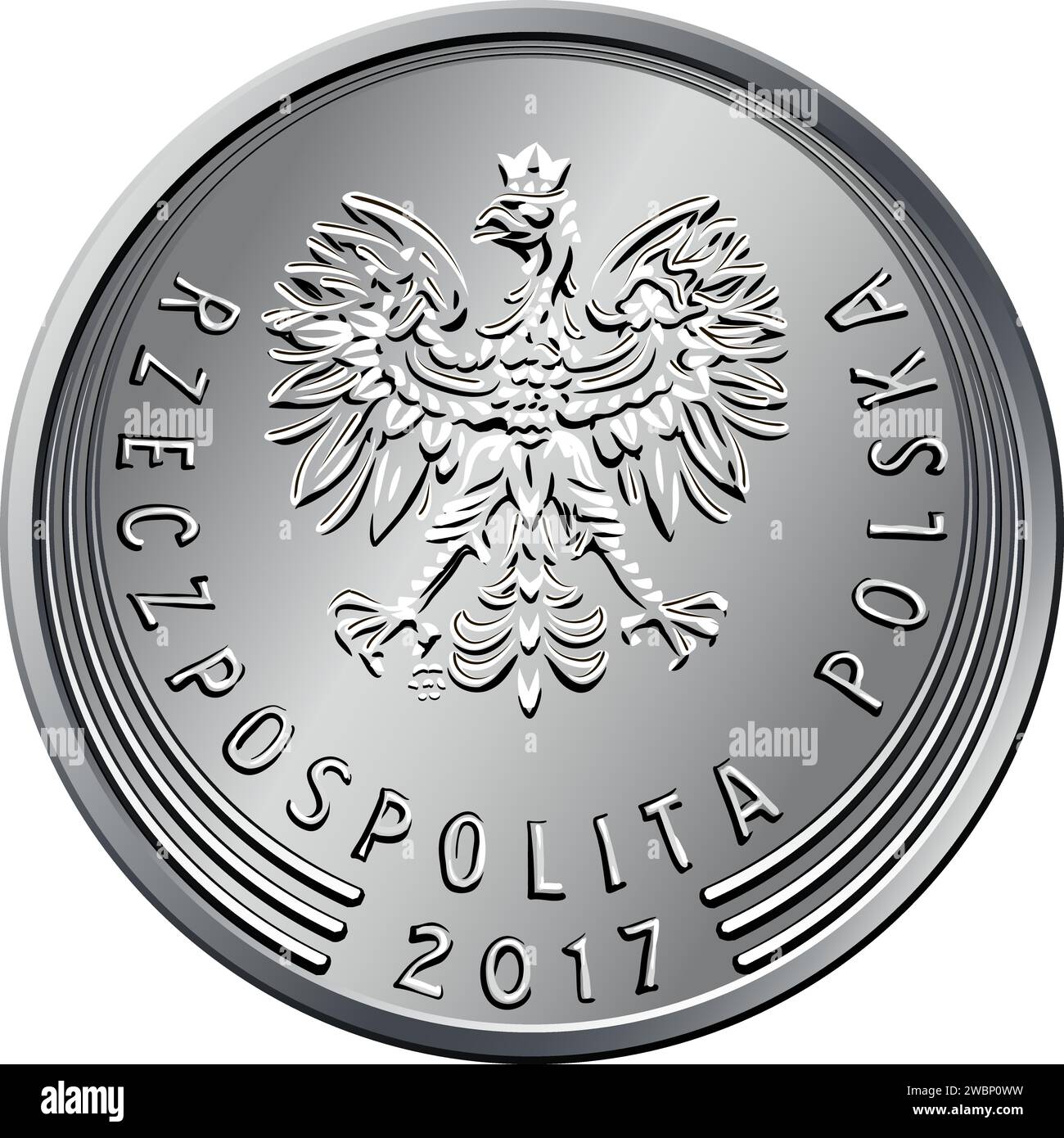 Vektorseite polnisches Geld eine Zloty Silbermünze mit Adler in einer Krone, neues Design Stock Vektor