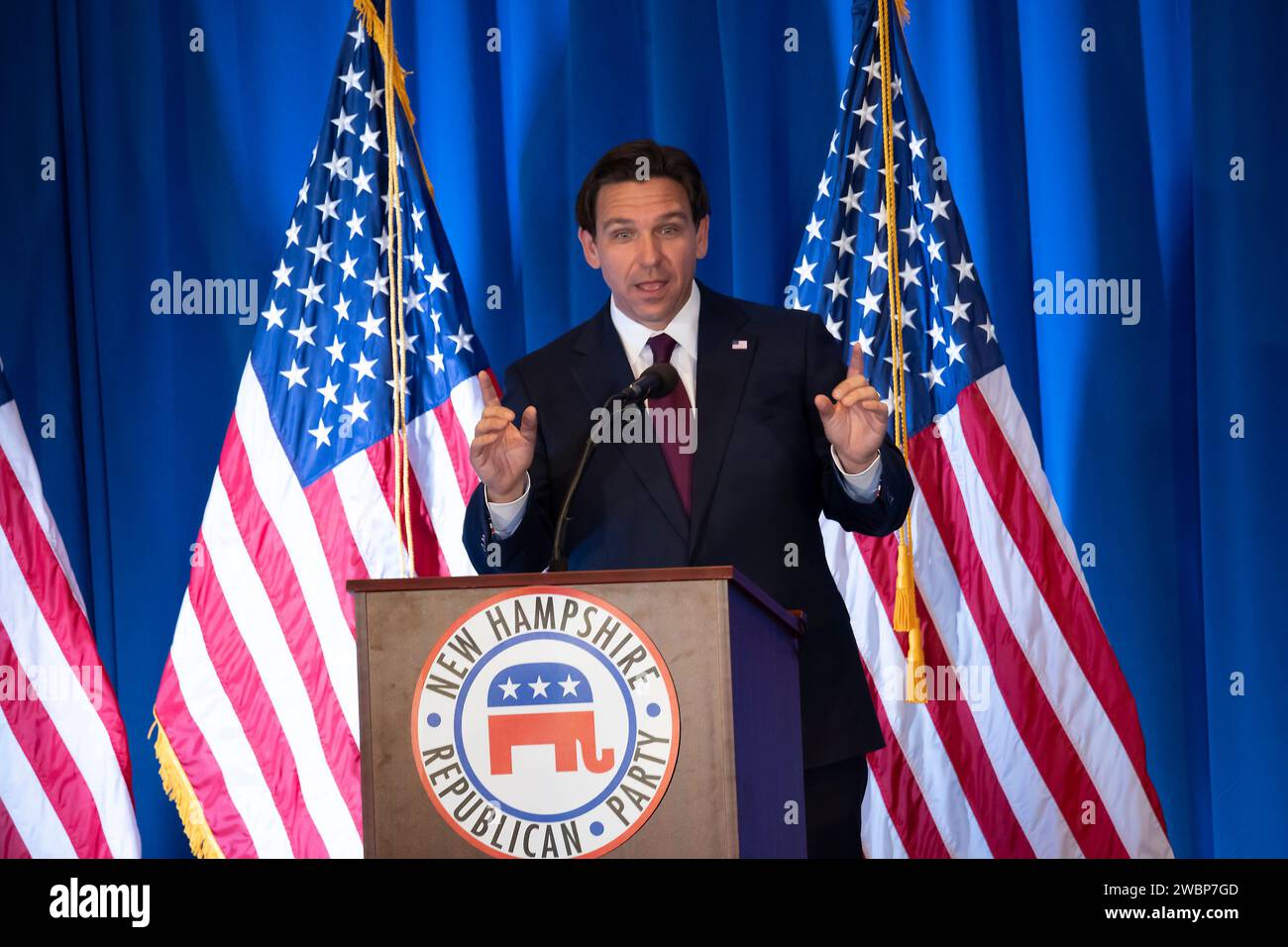 Nashua, New Hampshire, USA 13. Oktober 2023 republikanischer Präsidentschaftskandidat Florida Gouverneur Ron DeSantis bei der New Hampshire 2023 zuerst in der Na Stockfoto