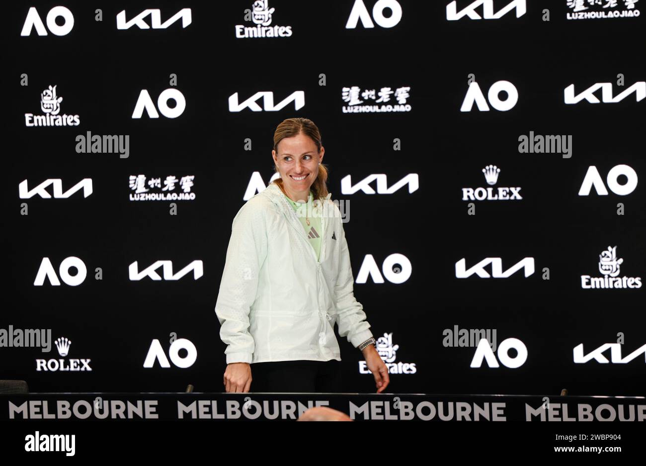 Melbourne, Australien. Januar 2024. Tennis: Grand Slam - Australian Open. Angelique Kerber (Deutschland) lächelt nach einer Pressekonferenz. Frank Molter/dpa/Alamy Live News Stockfoto