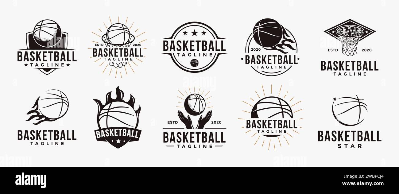 Set von Vintage Basketball Sport Team Club League Logo Symbol Vektor auf weißem Hintergrund Stock Vektor