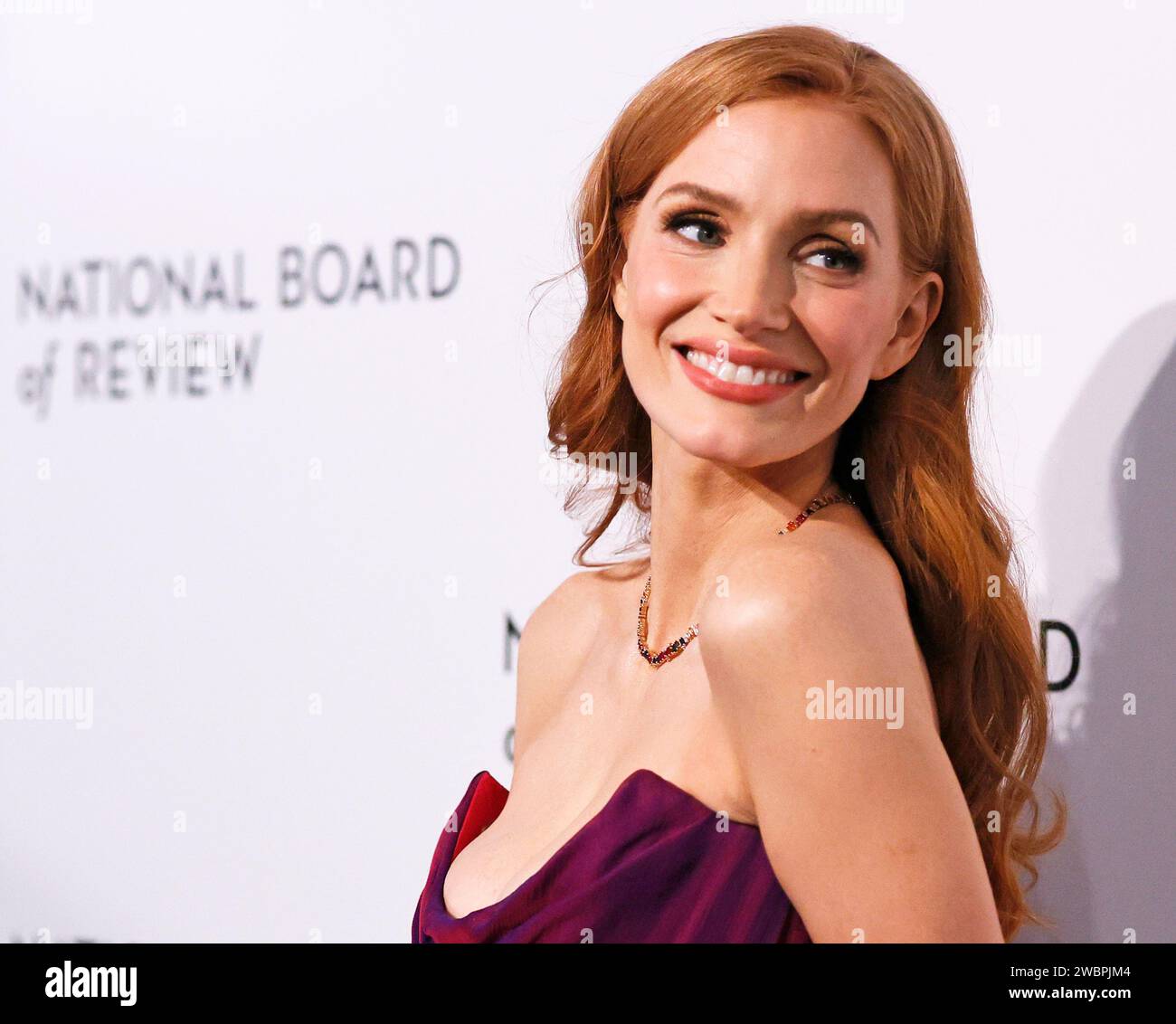 New York, Usa. Januar 2024. Jessica Chastain trifft am Donnerstag, den 11. Januar 2024, auf dem roten Teppich für die National Board of Review Gala 2024 in der Cipriani 42nd Street in New York City ein. Foto: Jason Szenes/UPI Credit: UPI/Alamy Live News Stockfoto