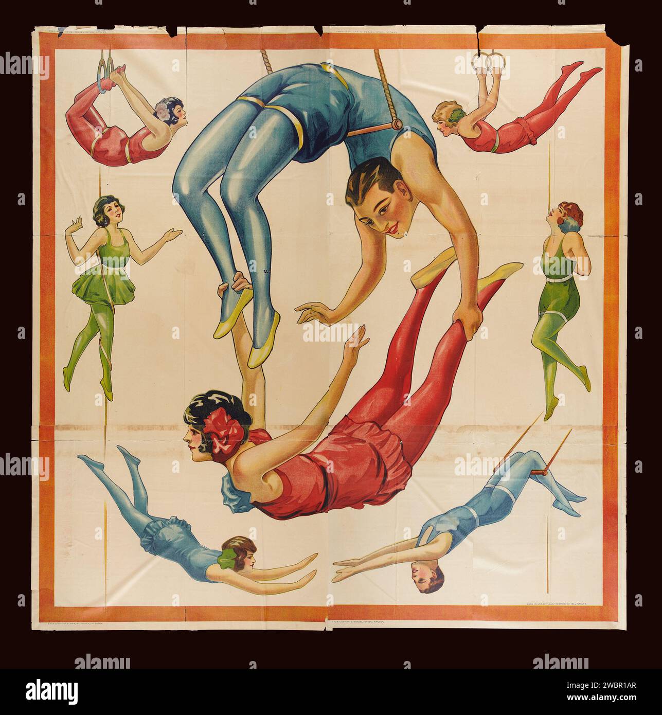 Old Circus Poster (Donaldson Litho Company, 1926). Trapez aus der Luftaufnahme Stockfoto