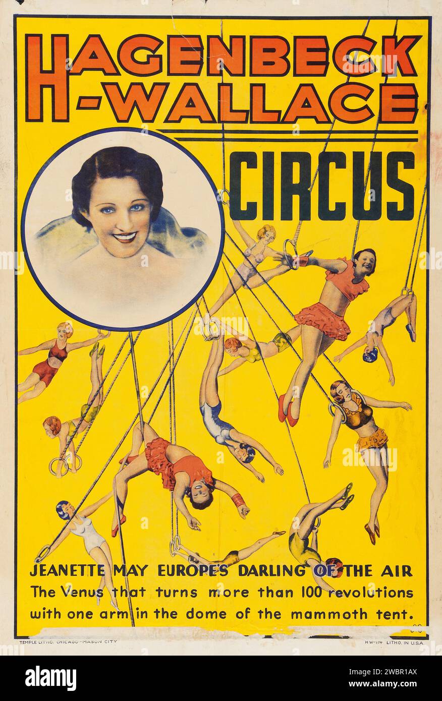 Zirkusplakat (Hagenbeck-Wallace, 1930er) Trapezkünstler, Luftshow Stockfoto