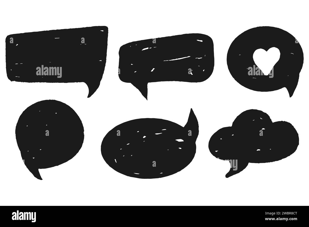 Setzen Sie Comic-Sprechblase Grunge-Kritzelwolke im Cartoon-Stil isoliert auf weißem Hintergrund. Gedanken, Dialog Formen Kurve und Scribble. Vektorabbildung Stock Vektor