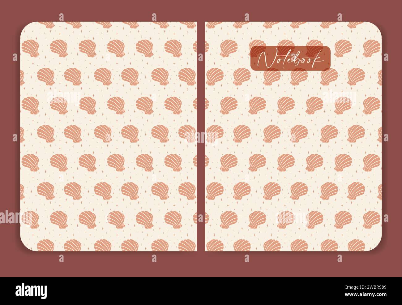 Das Deckblattdesign für Notebooks im minimalistischen Stil. Illustration in Muschelrosa und Beige Stock Vektor