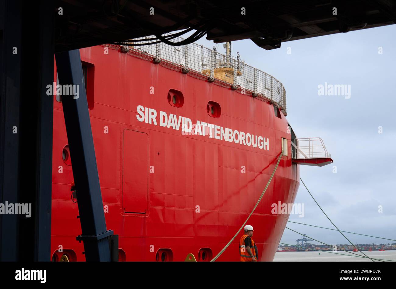Sir David Attenborough Schiff am Dock in Harwich England. RRS Sir David Attenborough ist ein hochentwickeltes Polarforschungsschiff Stockfoto