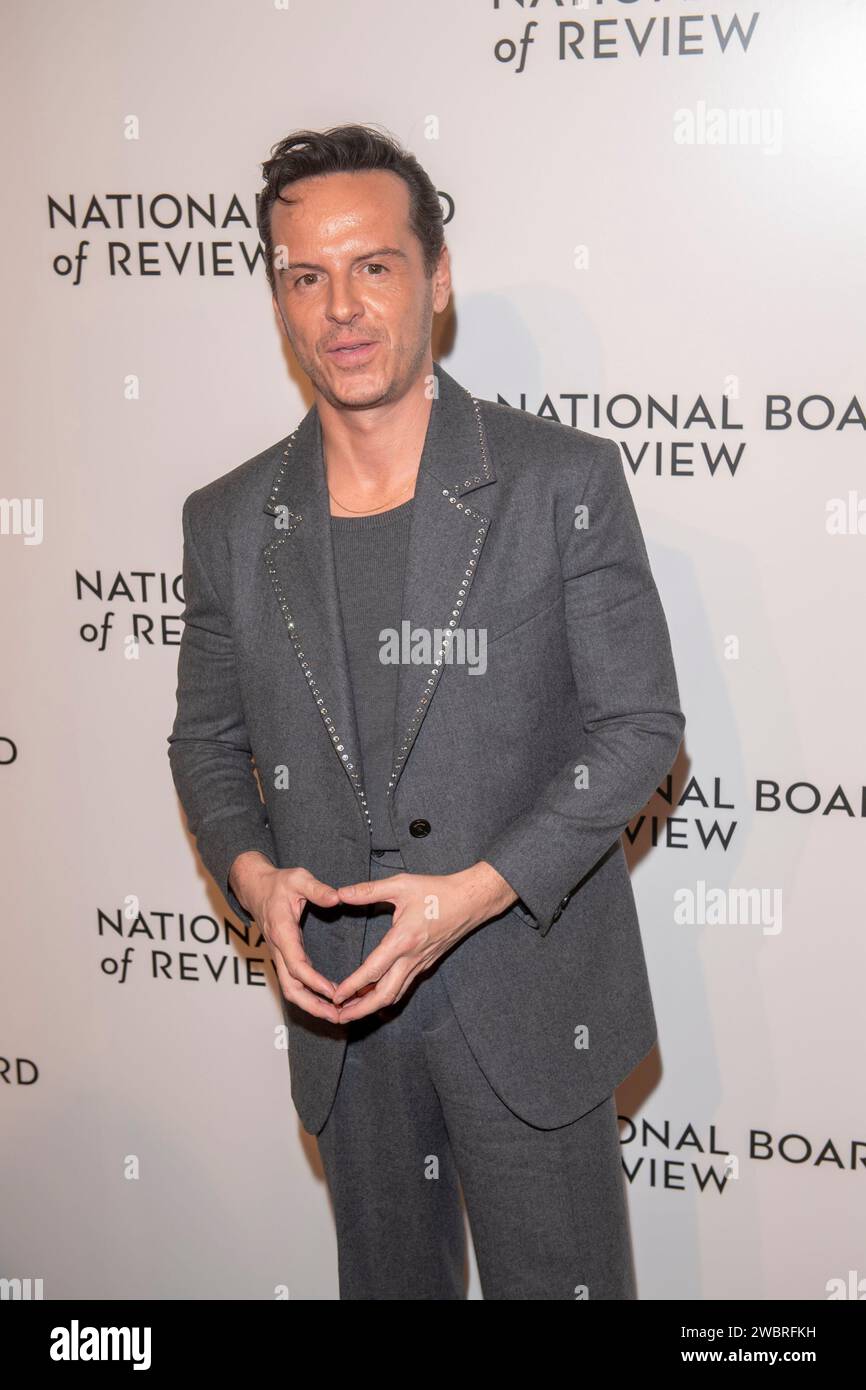 New York, New York, USA. Januar 2024. (NEU) 2024 National Board of Review Awards Gala. 11. Januar 2024, New York, New York, USA: Andrew Scott nimmt am 11. Januar 2024 an der National Board of Review Gala 2024 in der Cipriani 42nd Street Teil. (Foto: M10s/TheNews2) (Foto: M10s/Thenews2/Zumapress) (Bild: © Ron Adar/TheNEWS2 Via ZUMA Press Wire) NUR ZUR REDAKTIONELLEN VERWENDUNG! Nicht für kommerzielle ZWECKE! Stockfoto