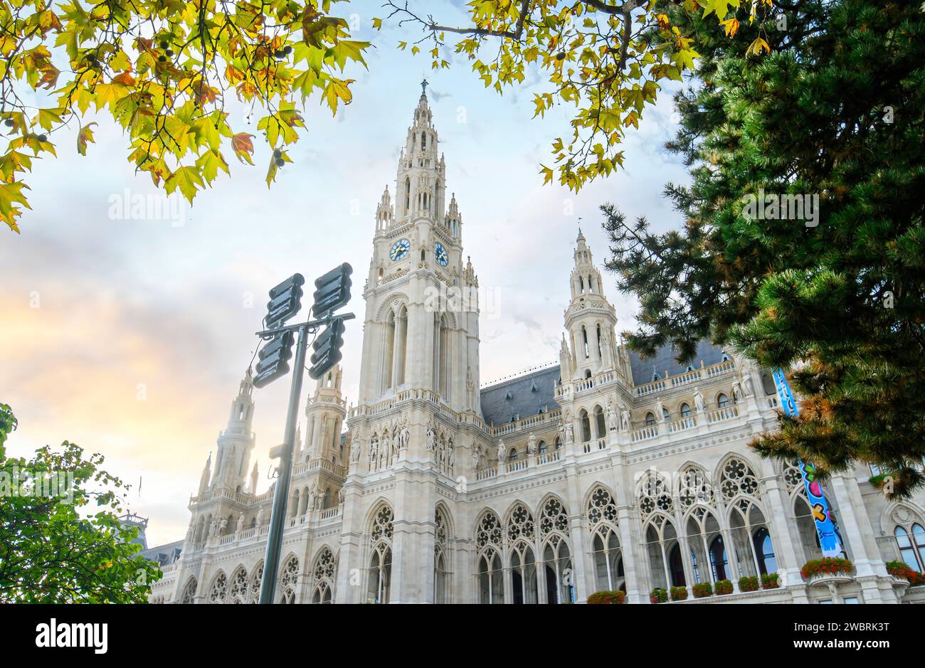 Blick auf das Wiener Rathaus - Rathaus in Wien, Österreich. Rathaus im neugotischen Stil Stockfoto