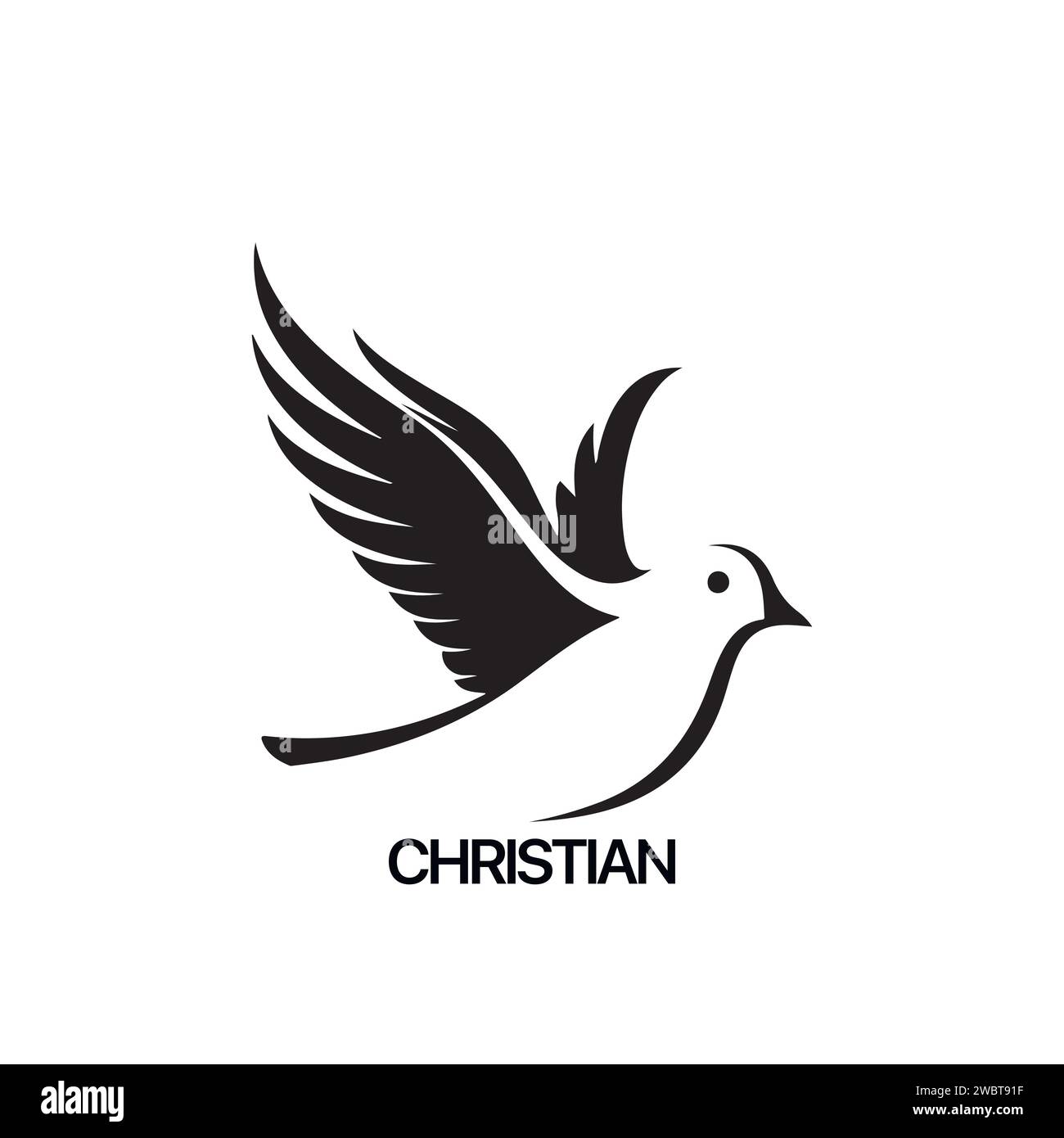 Christian Logo Vorlage mit Taube, Taube. Schwarz-weißes christliches Heiliggeistsymbol Stock Vektor