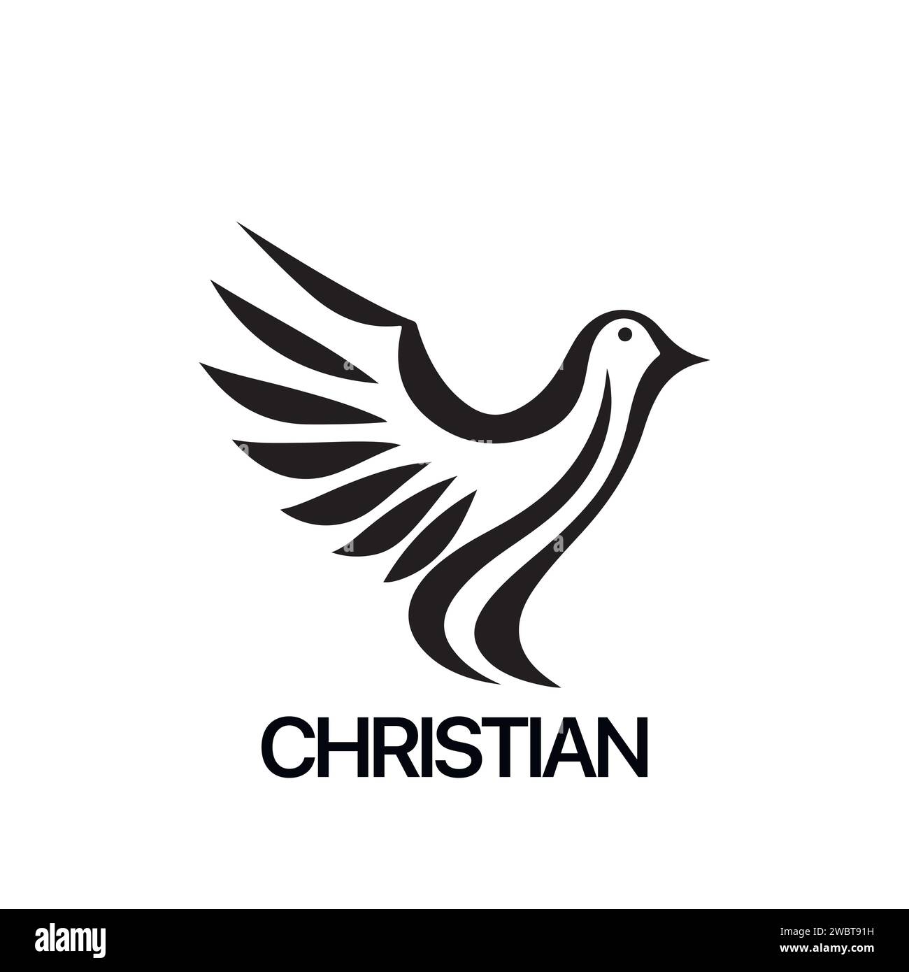 Christian Logo Vorlage mit Taube, Taube. Schwarz-weißes christliches Heiliggeistsymbol Stock Vektor