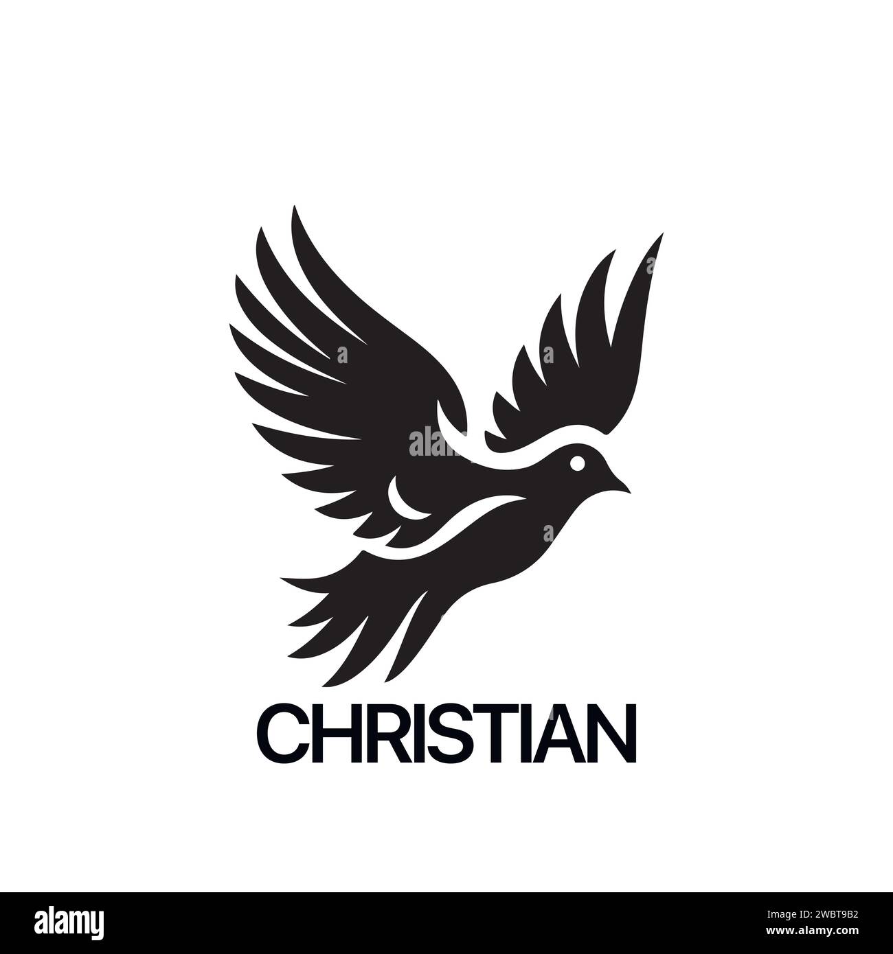 Christian Logo Vorlage mit Taube, Taube. Schwarz-weißes christliches Heiliggeistsymbol Stock Vektor