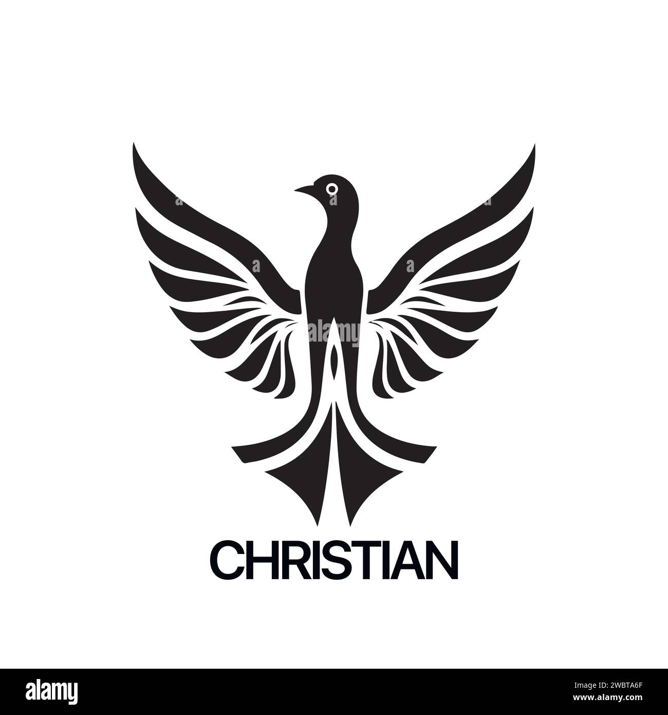 Christian Logo Vorlage mit Taube, Taube. Schwarz-weißes christliches Heiliggeistsymbol Stock Vektor